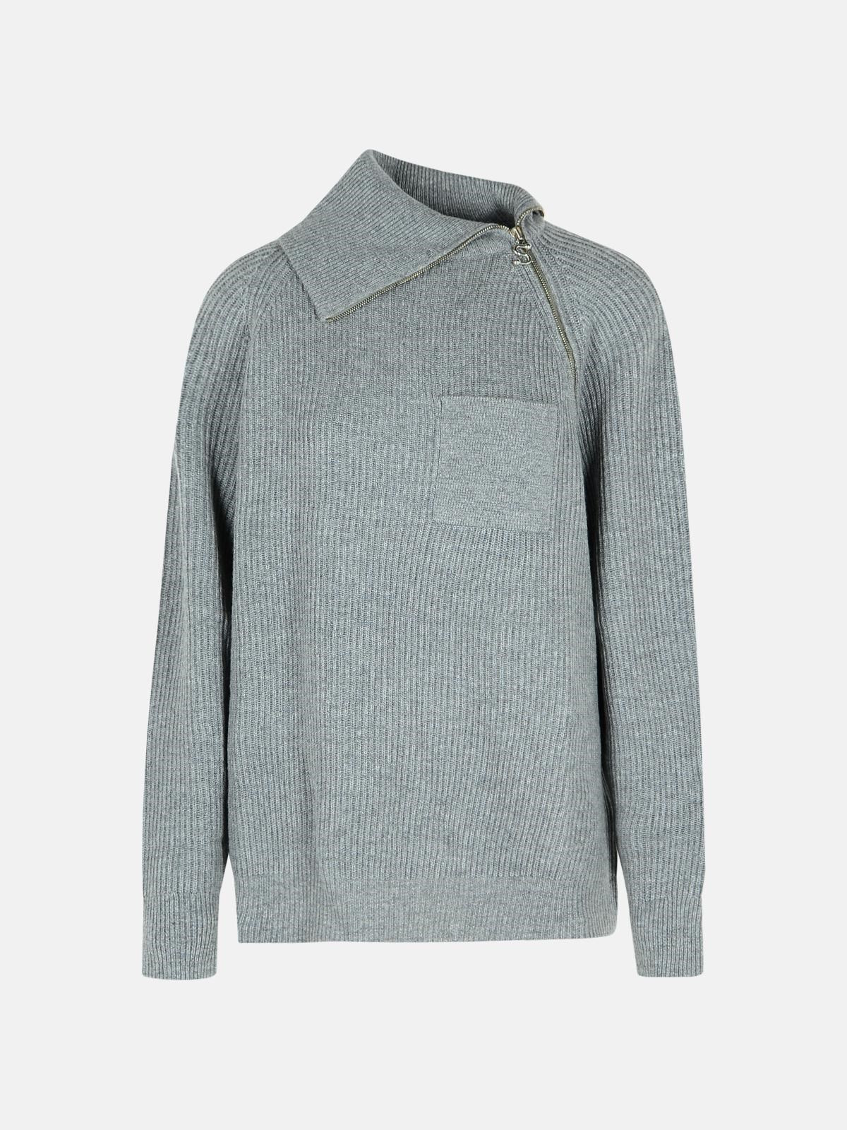'SALPA' CASHMERE BLEND SWEATER WITH MEDIUM GREY ZIP - 1