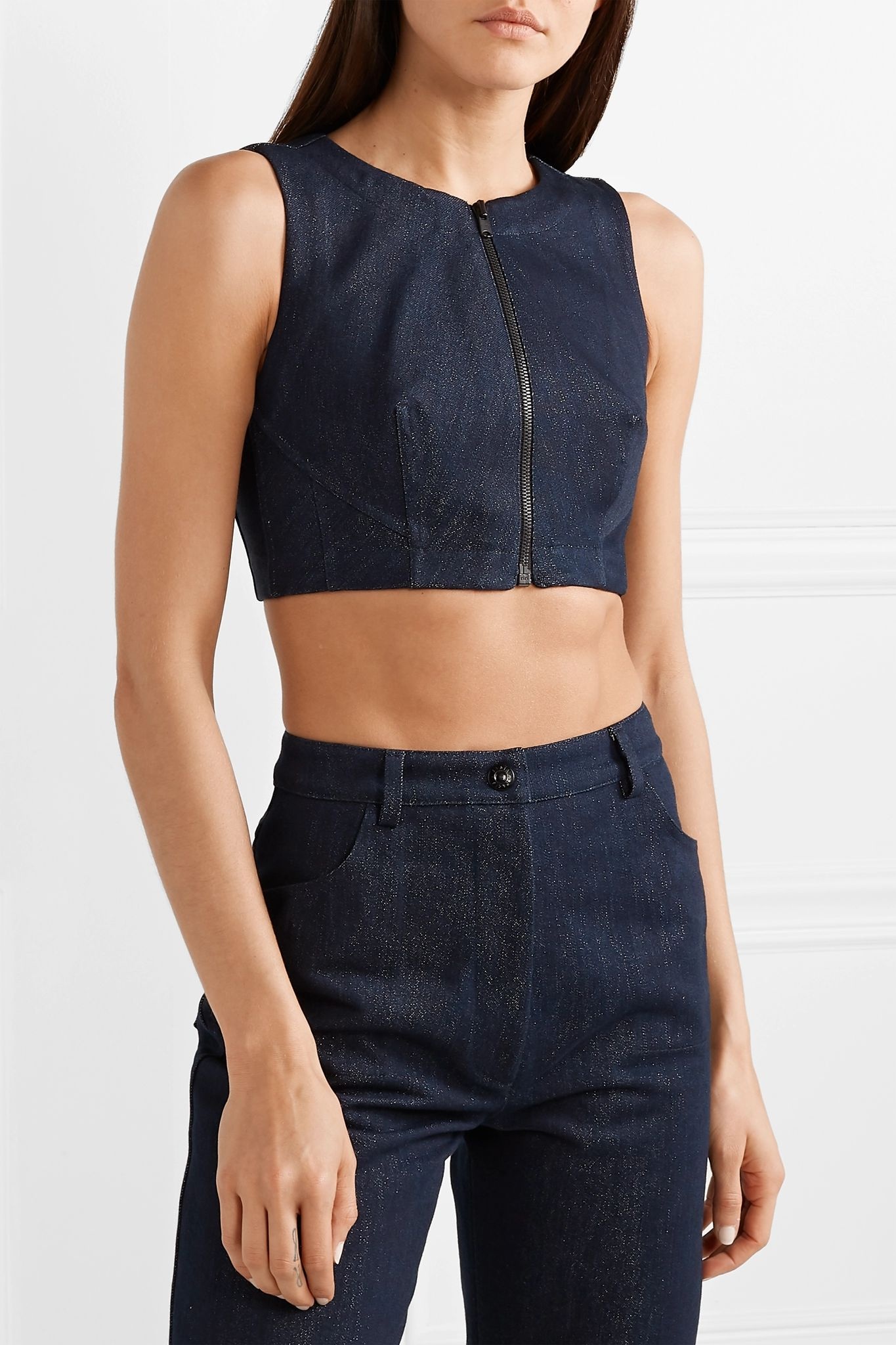 Cropped metallic denim top - 3