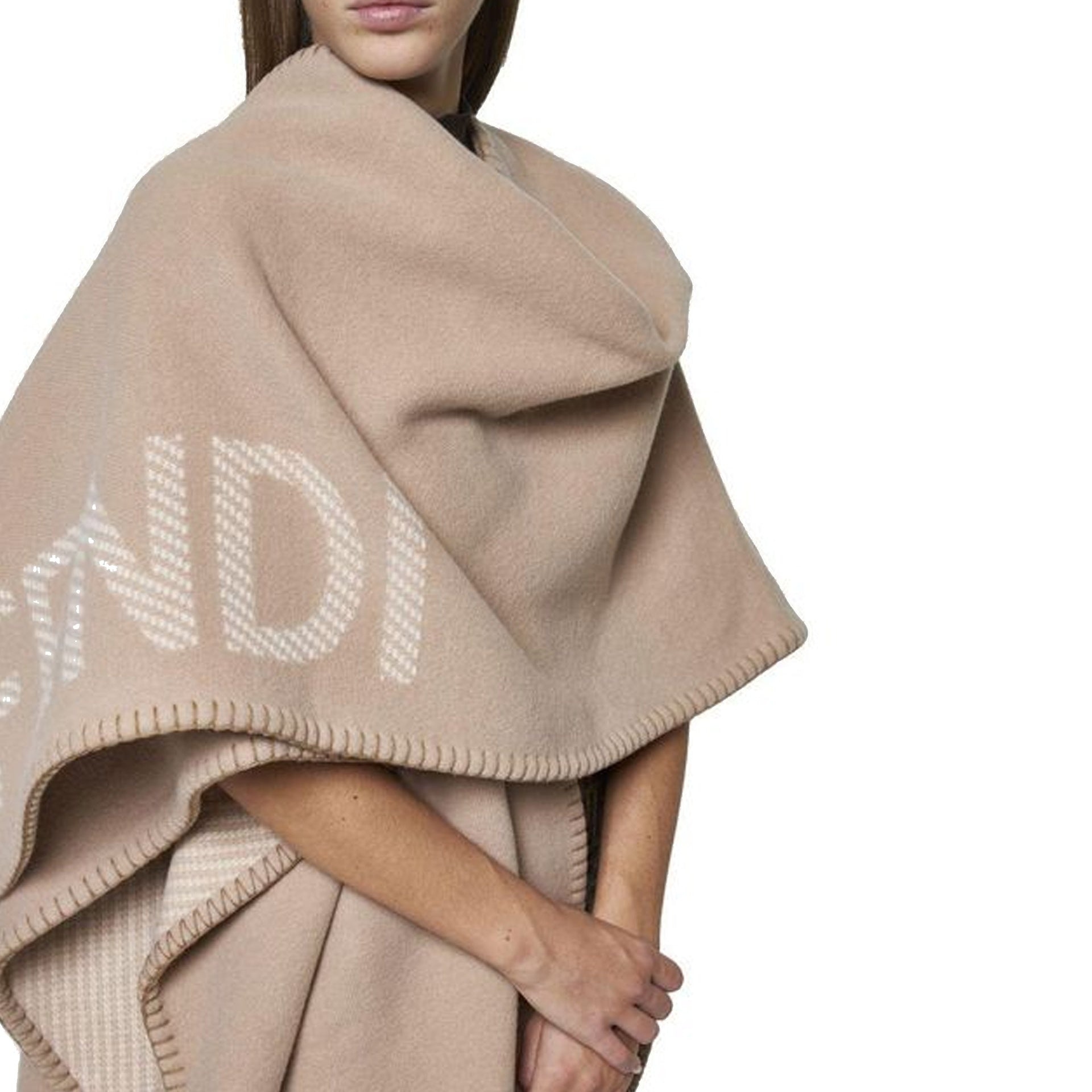 コート FENDI Wool and cashmere poncho with leather profiles Poncho Wool Brown | Fendi