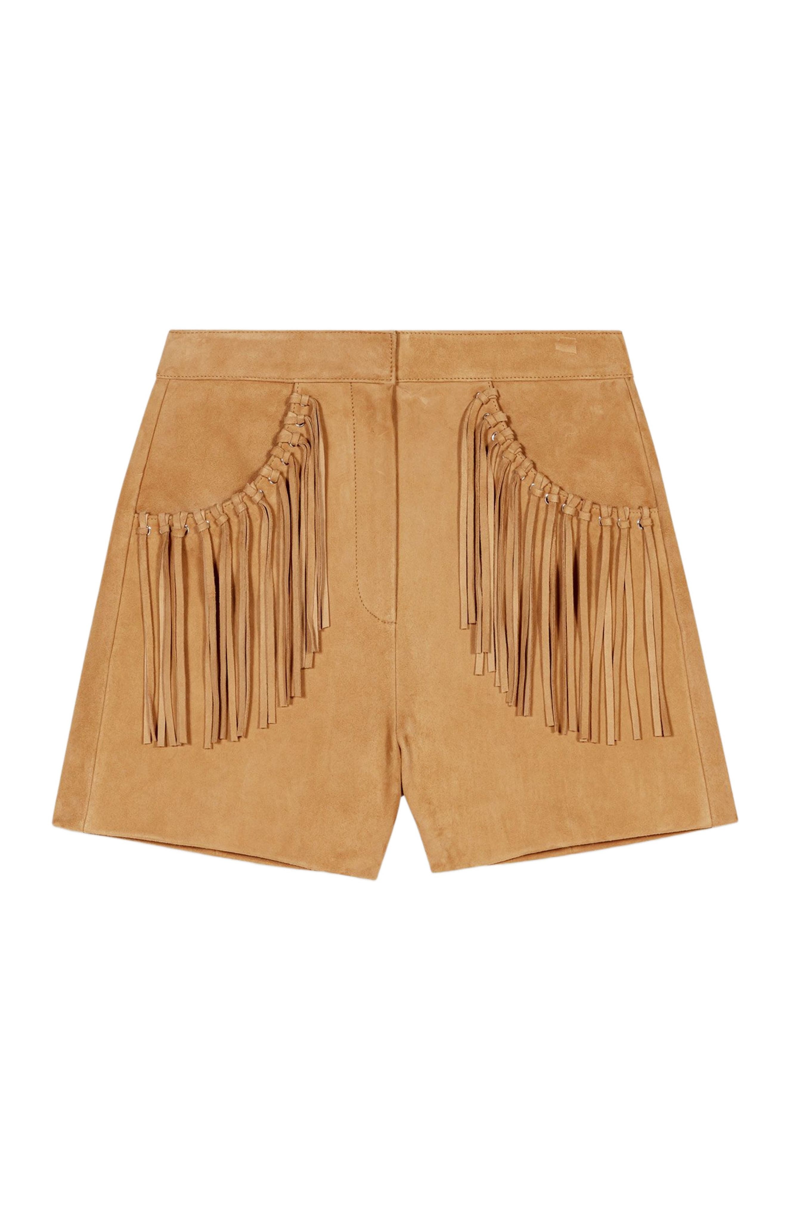 maje Fringed nubuck shorts in Beige at Nordstrom - 1
