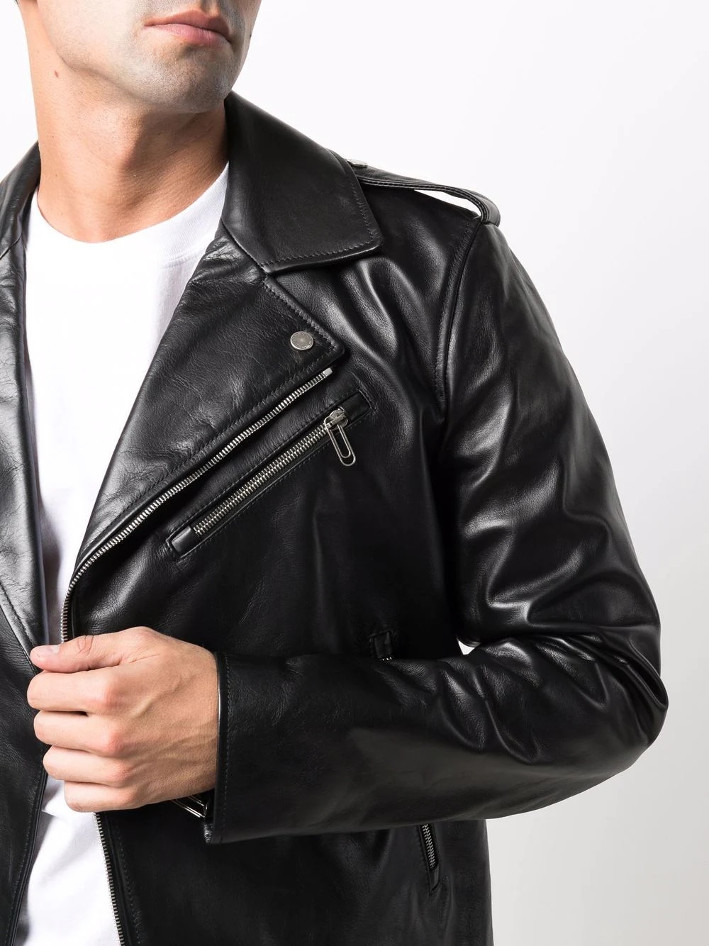 Diag-print biker jacket - 5