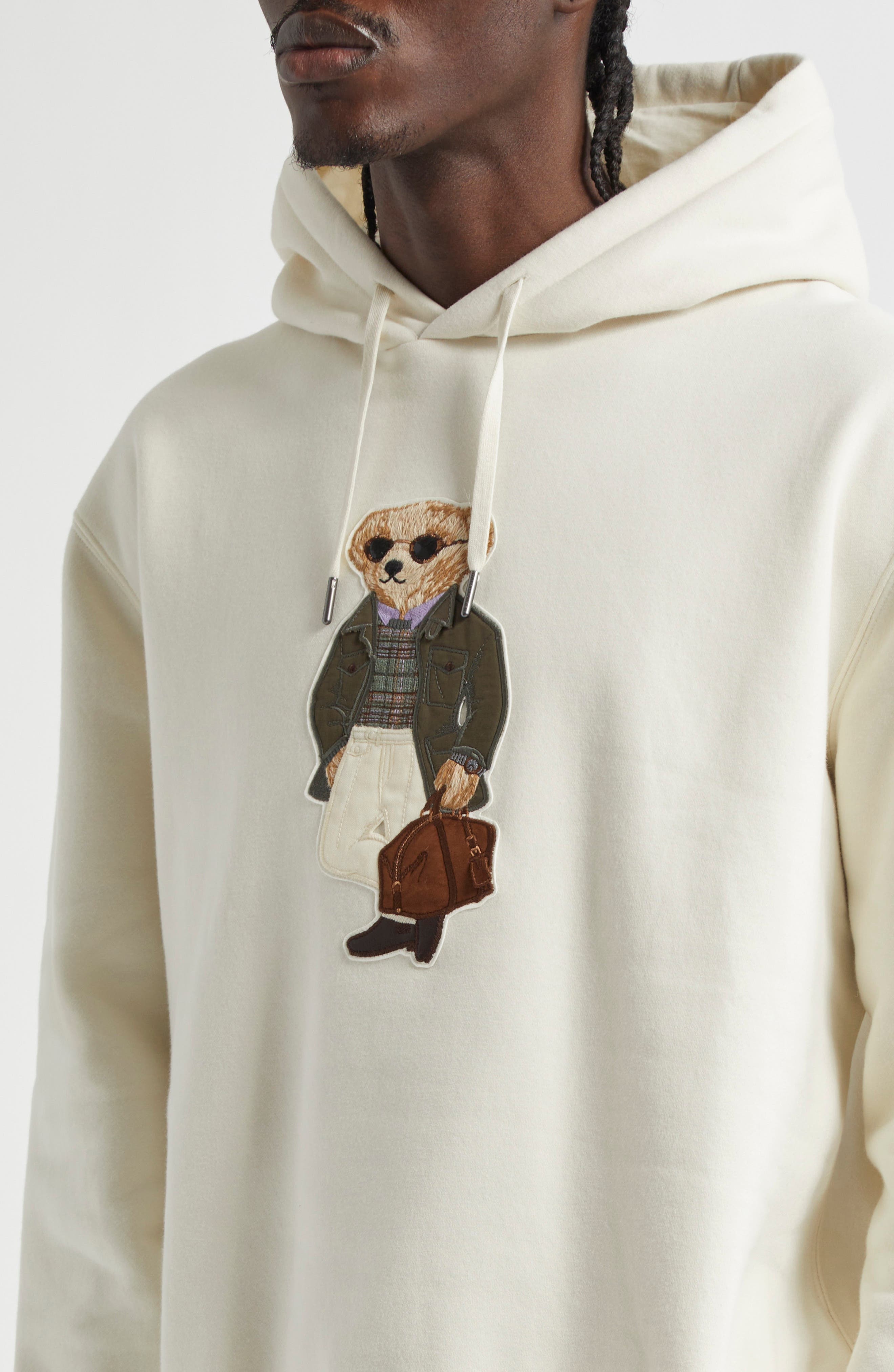 Ralph Lauren Purple Label Polo Bear Appliqué Fleece Hoodie in Classic Cream at Nordstrom - 4
