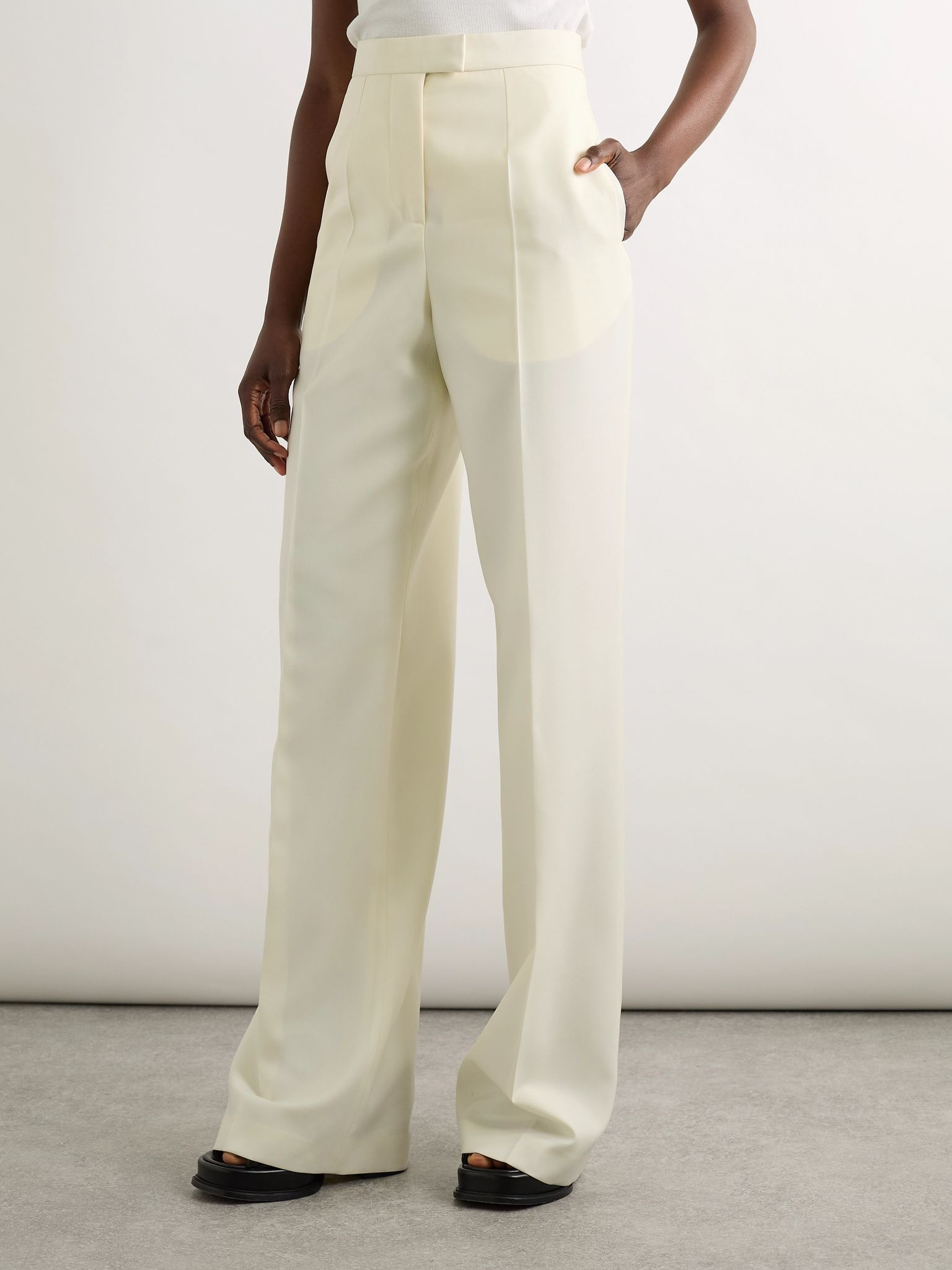 Pleated wool-twill wide-leg pants Off-white - 3
