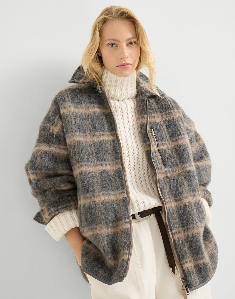 Virgin wool, mohair and cashmere jacquard check knit outerwear jacket with Thermore® padding and shi 4
