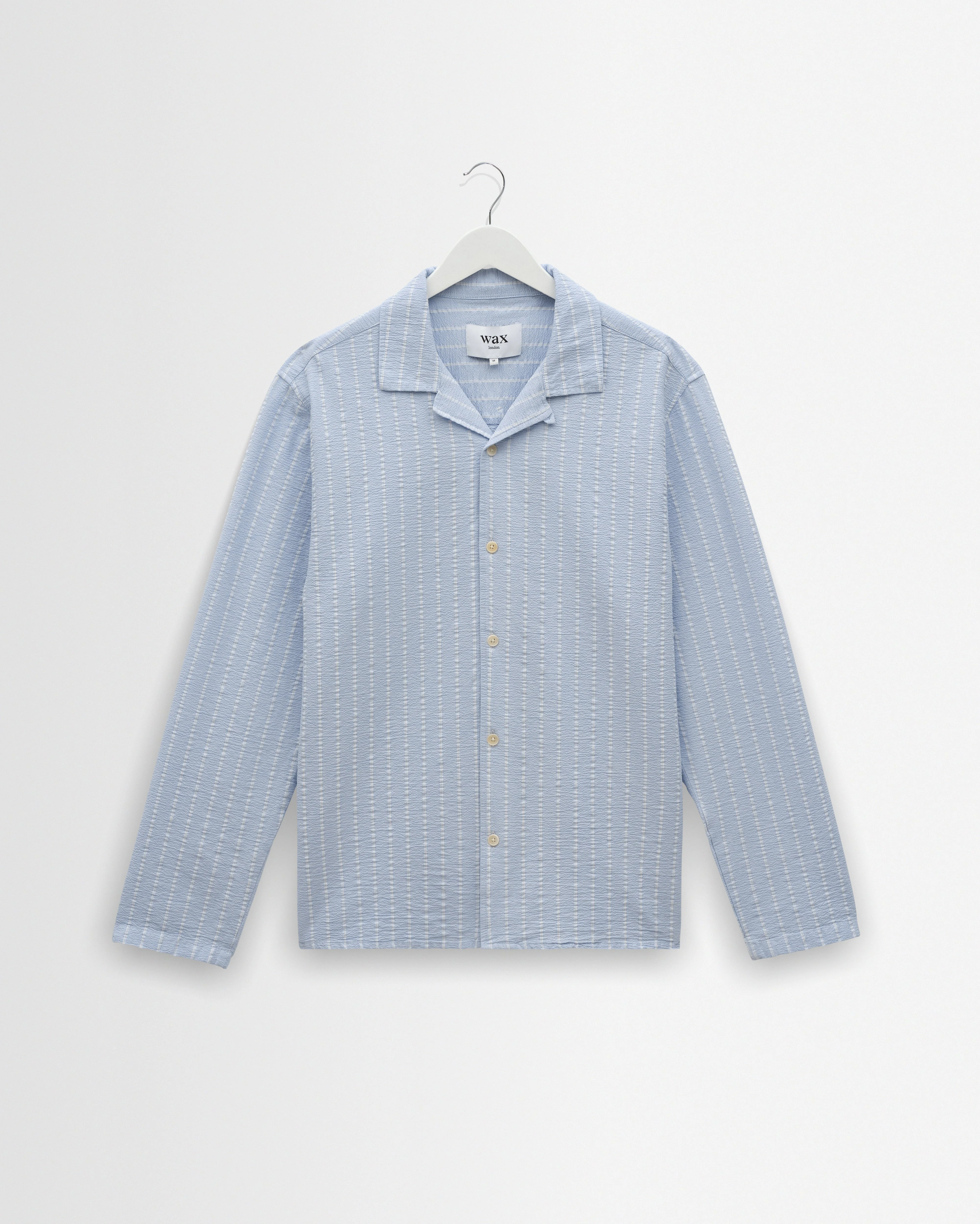 Corey - Blue And Ecru Seersucker-Cotton Stripe Shirt - 1