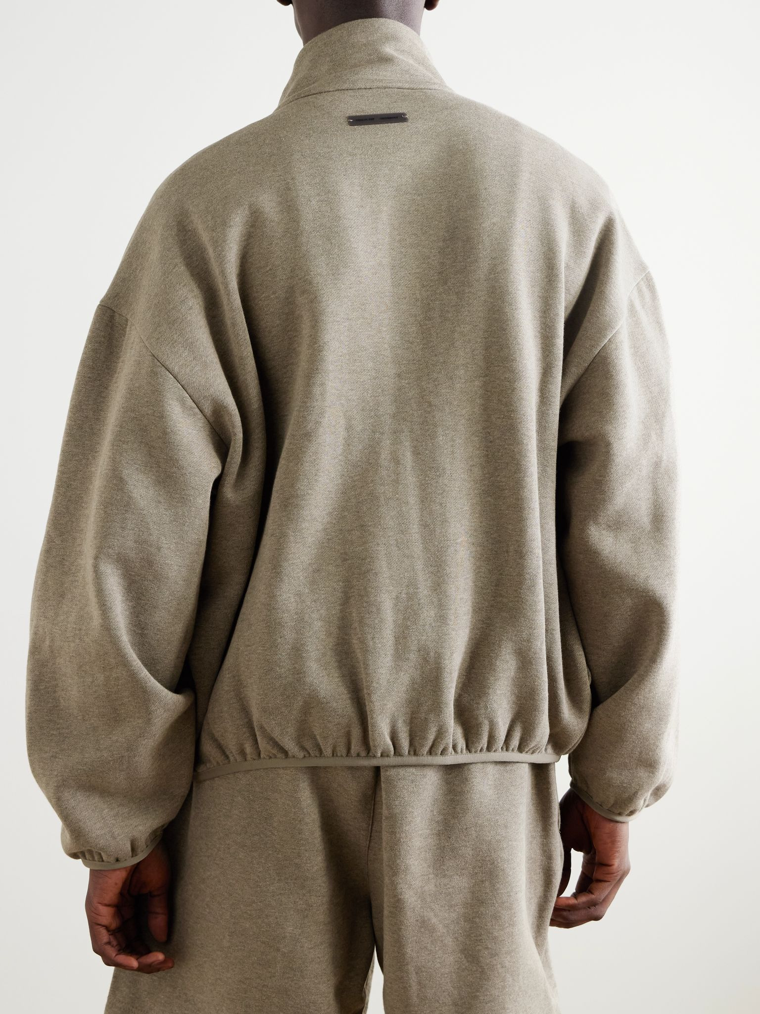 Oversized Logo-Appliquéd Cotton-Blend Jersey Zip-Up Sweatshirt Taupe - 3
