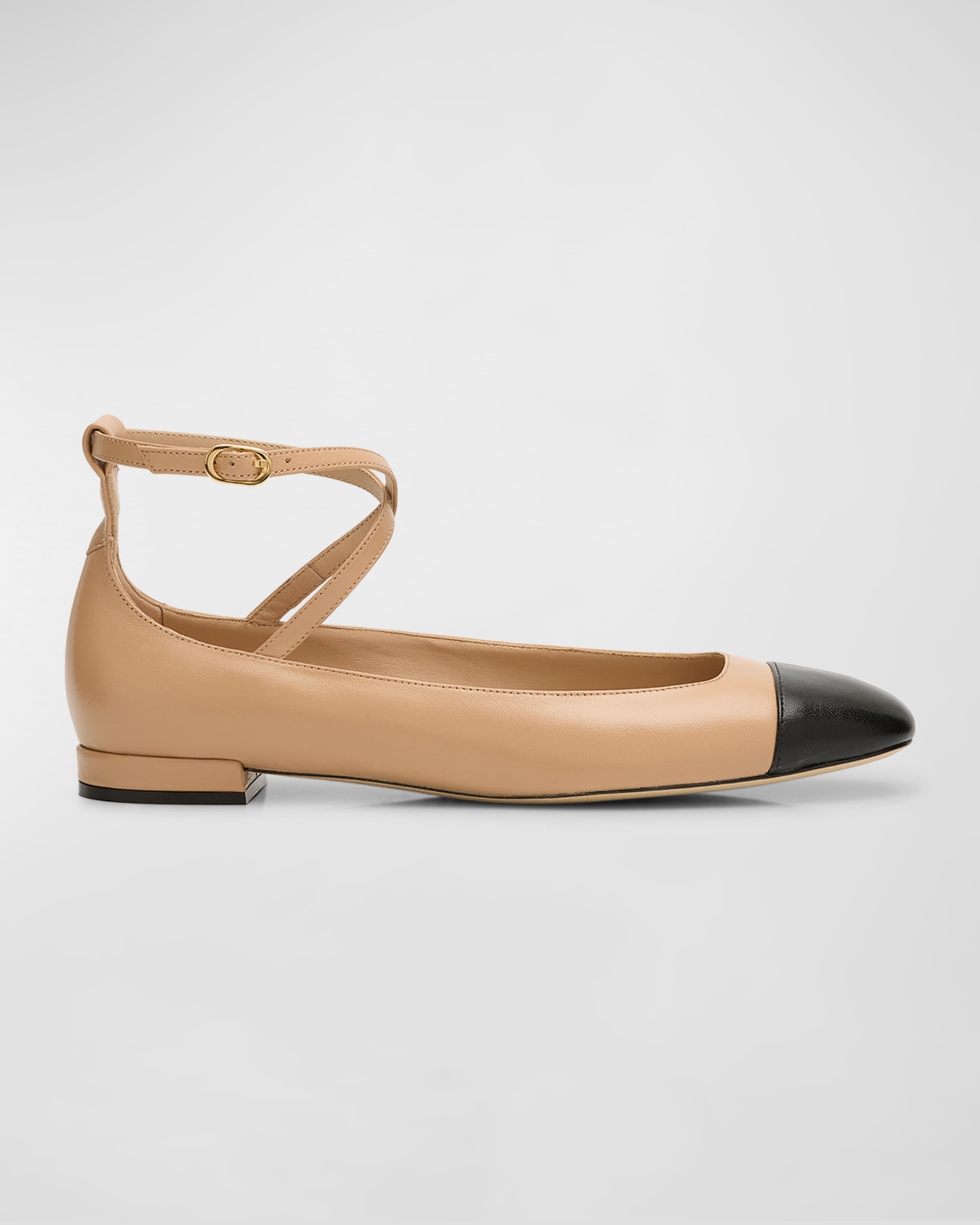 Eden Bicolor Leather Ankle-Strap Flats - 1