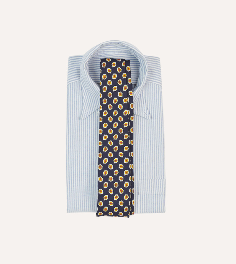 Drake's Navy Hexagon Tile Print Silk Self-Tipped Tie outlook