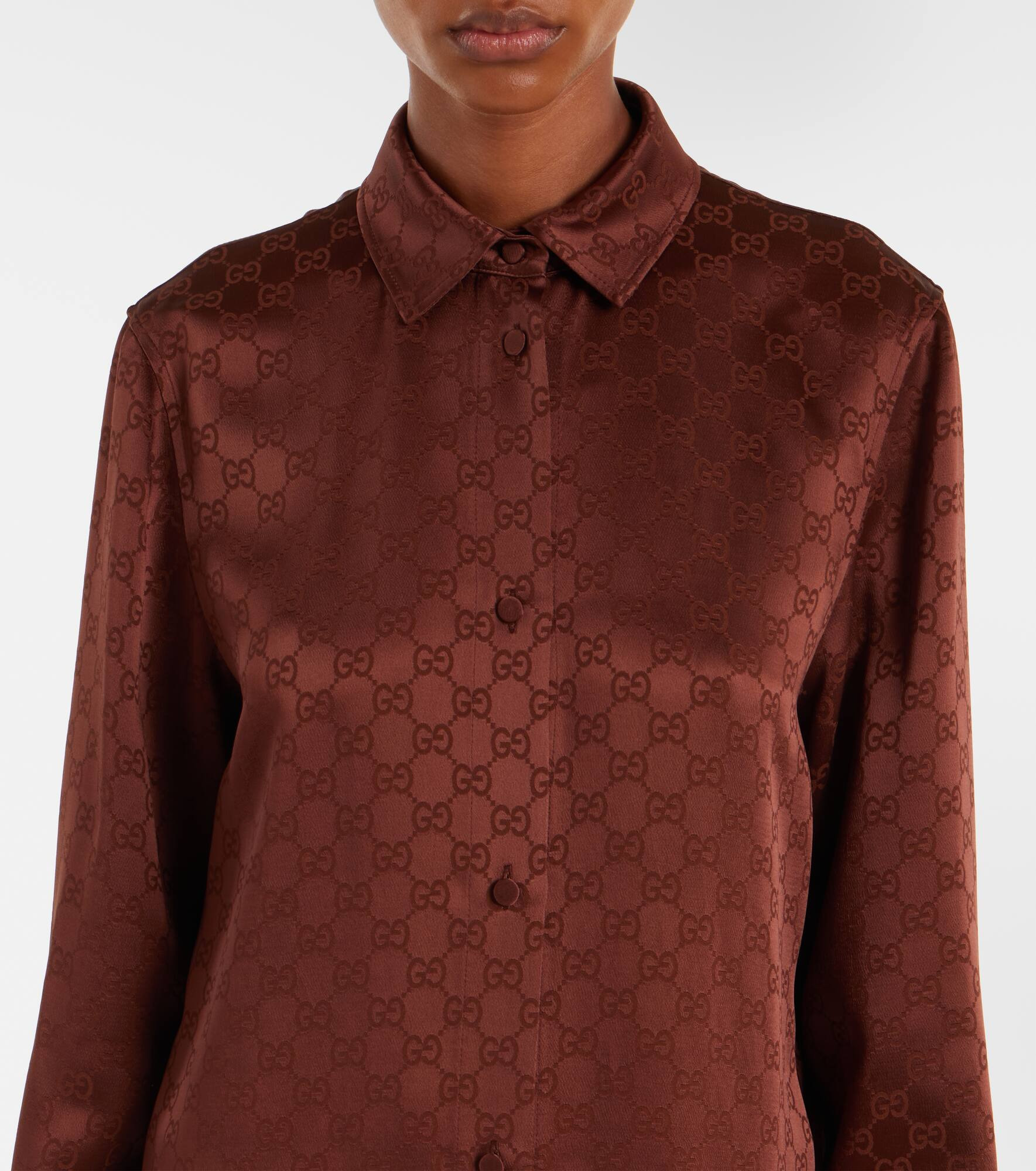 GG satin shirt dress - 4