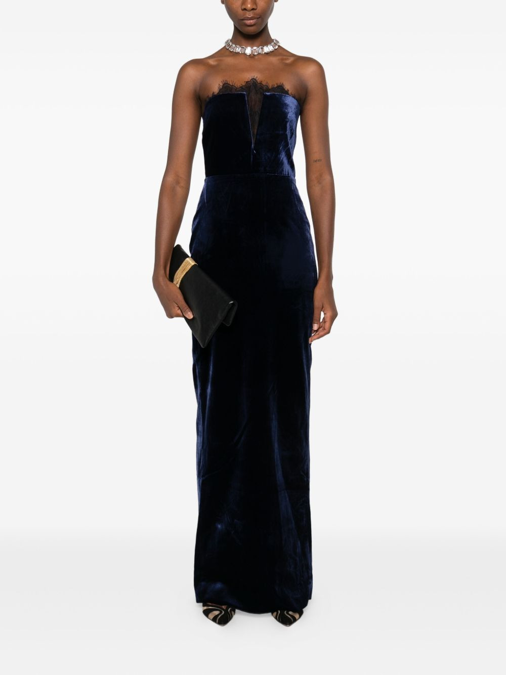 lace-trimmed velvet dress - 2