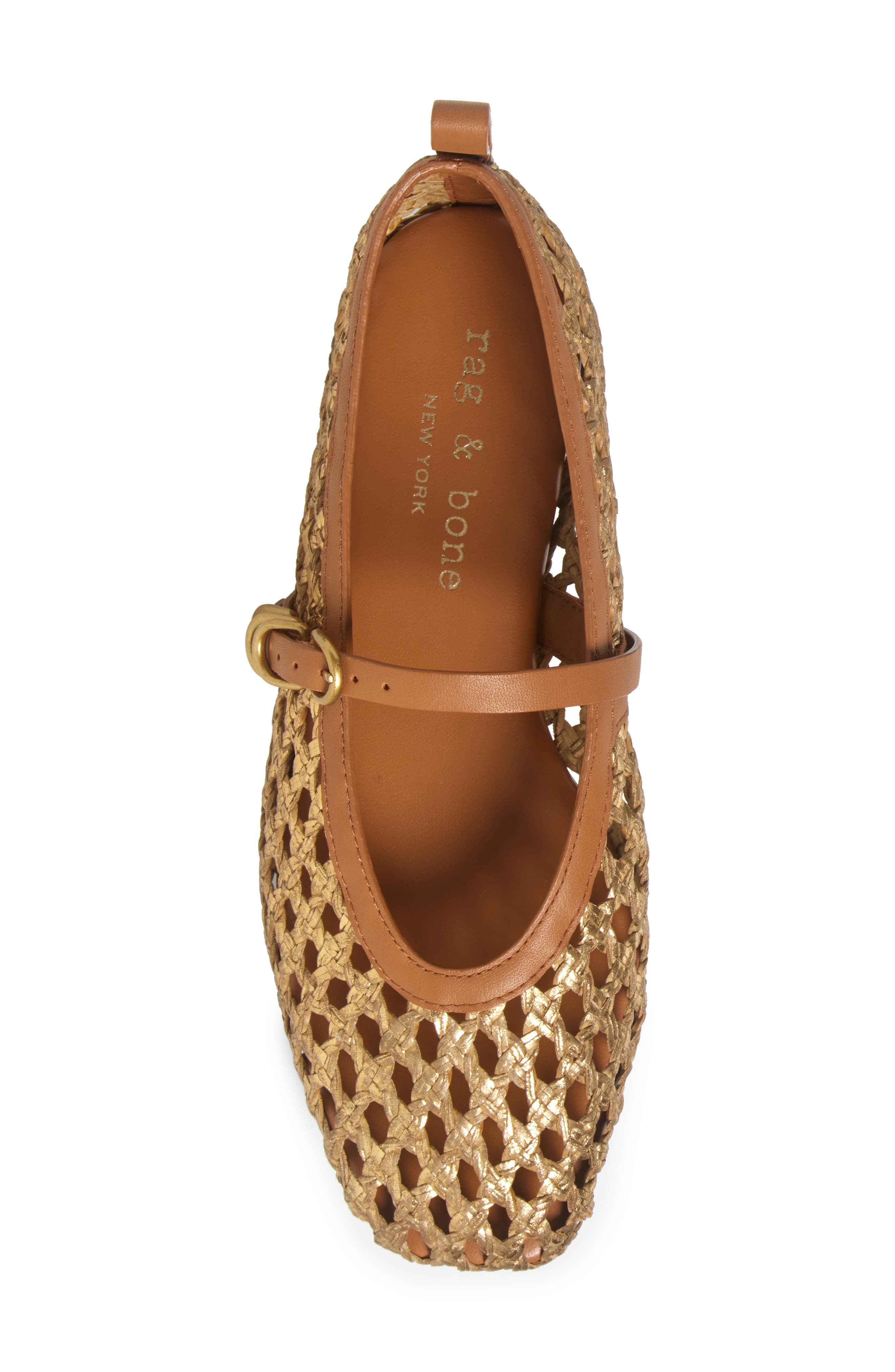 rag & bone Spire Woven Mary Jane Flat in Gold Woven at Nordstrom - 5