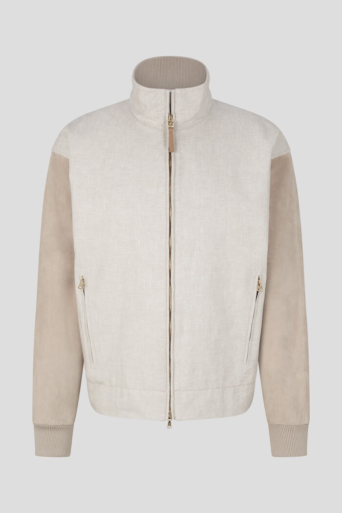 Paolo Linen and leather blouson in Sand - 1