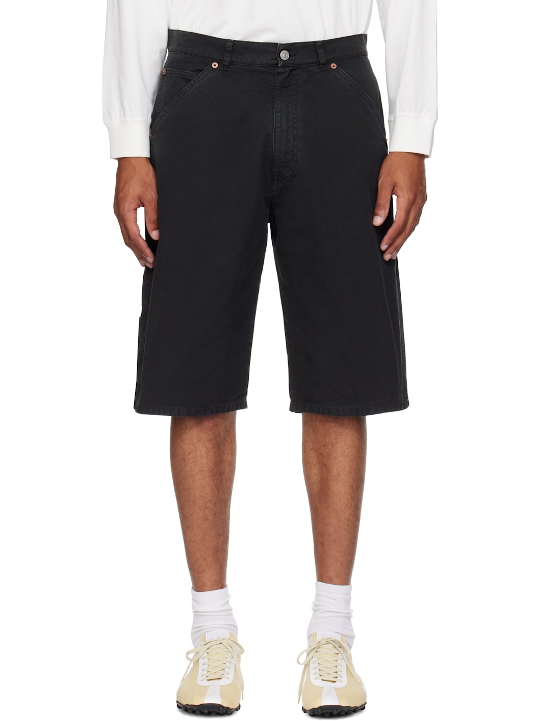 Black Cotton Canvas Shorts - 1