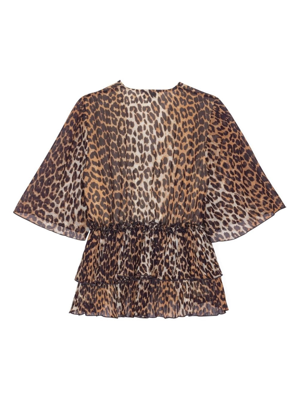 leopard-print V-neck pleated blouse - 6