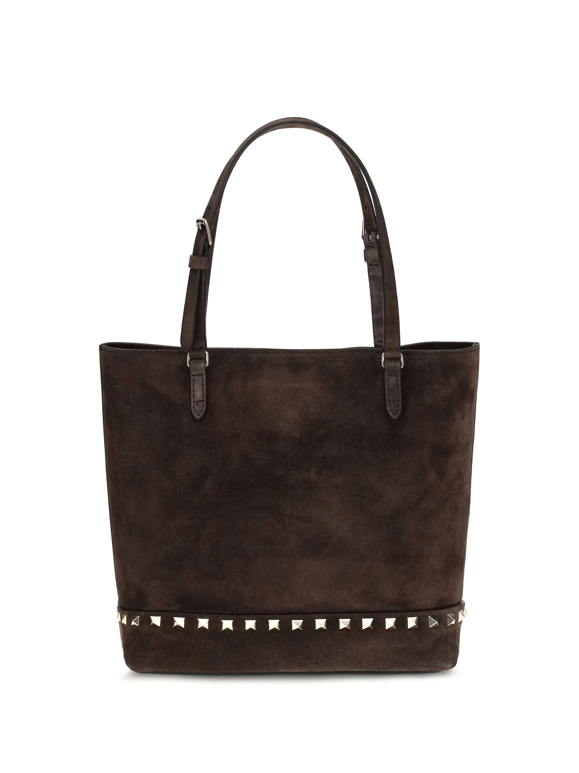Valentino Garavani Small Rockstud Suede Tote Bag Ebony Brown - 1