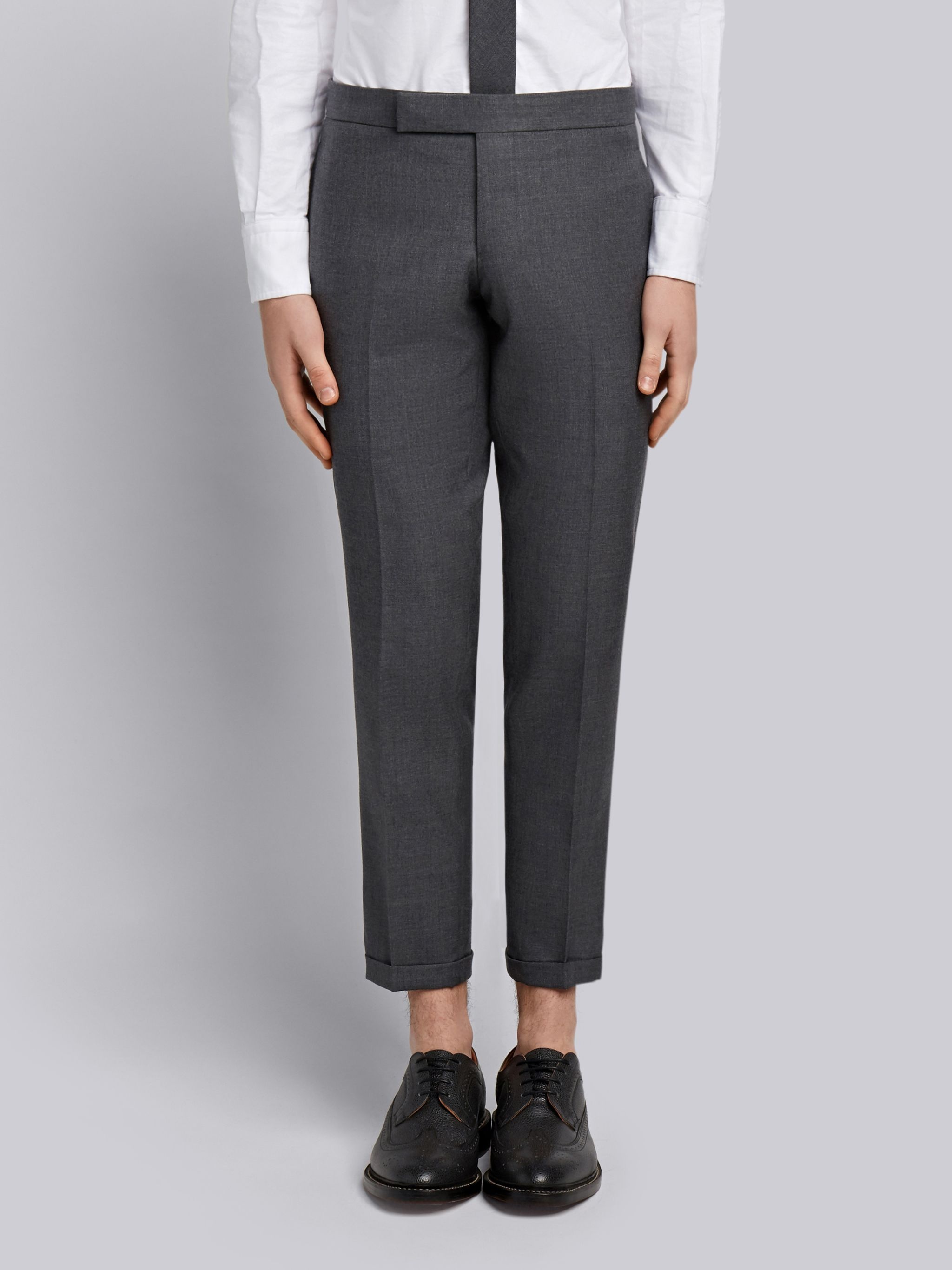 Dark Grey Solid Wool Twill Engineered Stripe Side Seam Skinny Trouser - 1