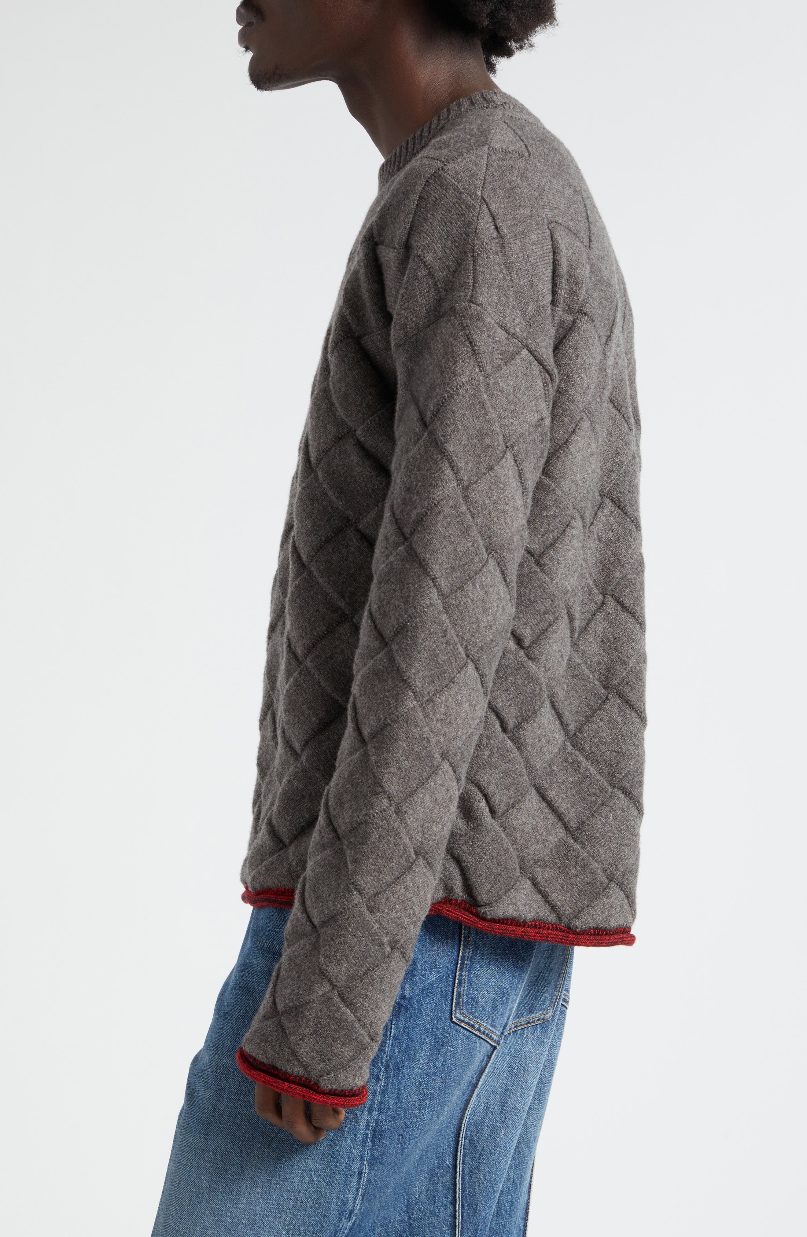 Intrecciato 3D Knit Wool Blend Crewneck Sweater - 4