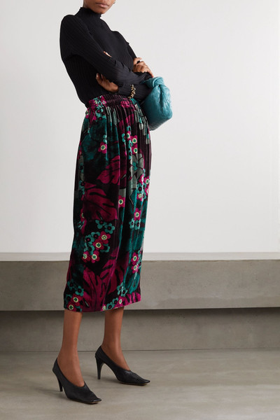 Dries Van Noten Floral-print velvet midi skirt  outlook