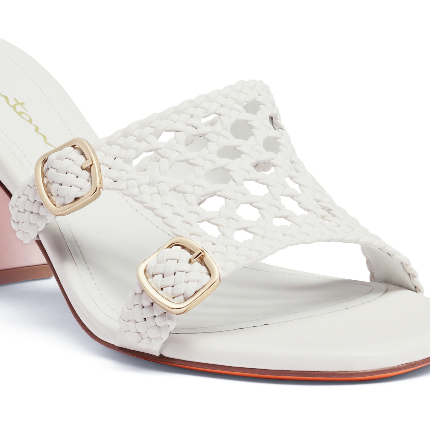 Women's white woven leather double-buckle Didi high-heel sandal - 6