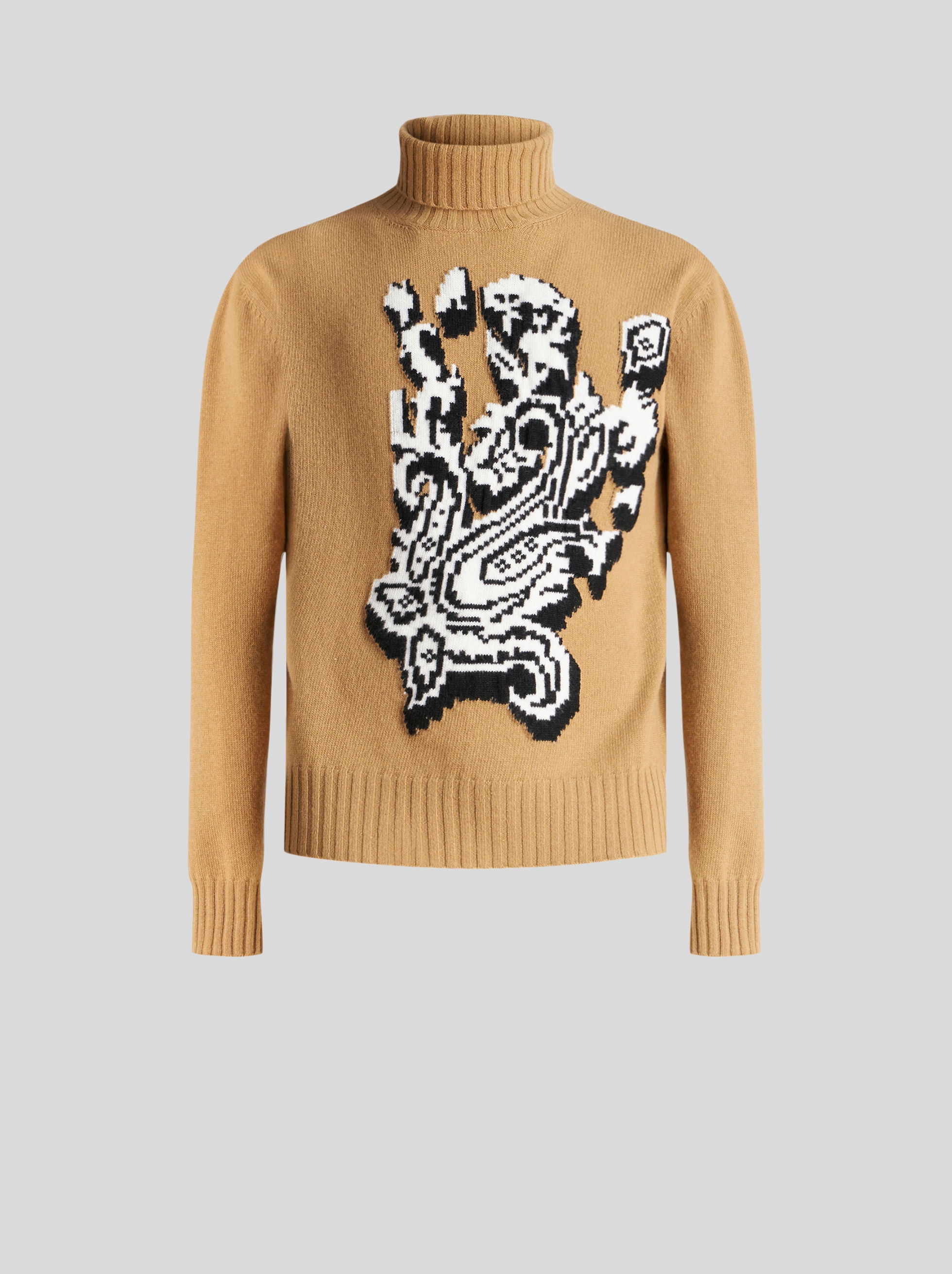 HIGH NECK JACQUARD INTARSIA SWEATER - 1