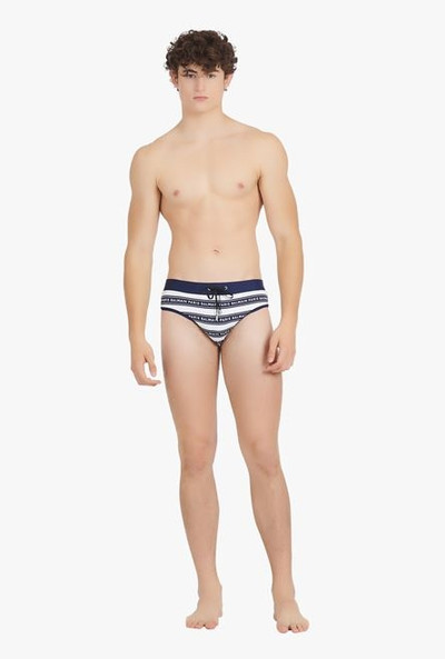 Balmain Bicolor white and dark blue swim briefs with Balmain monogram outlook