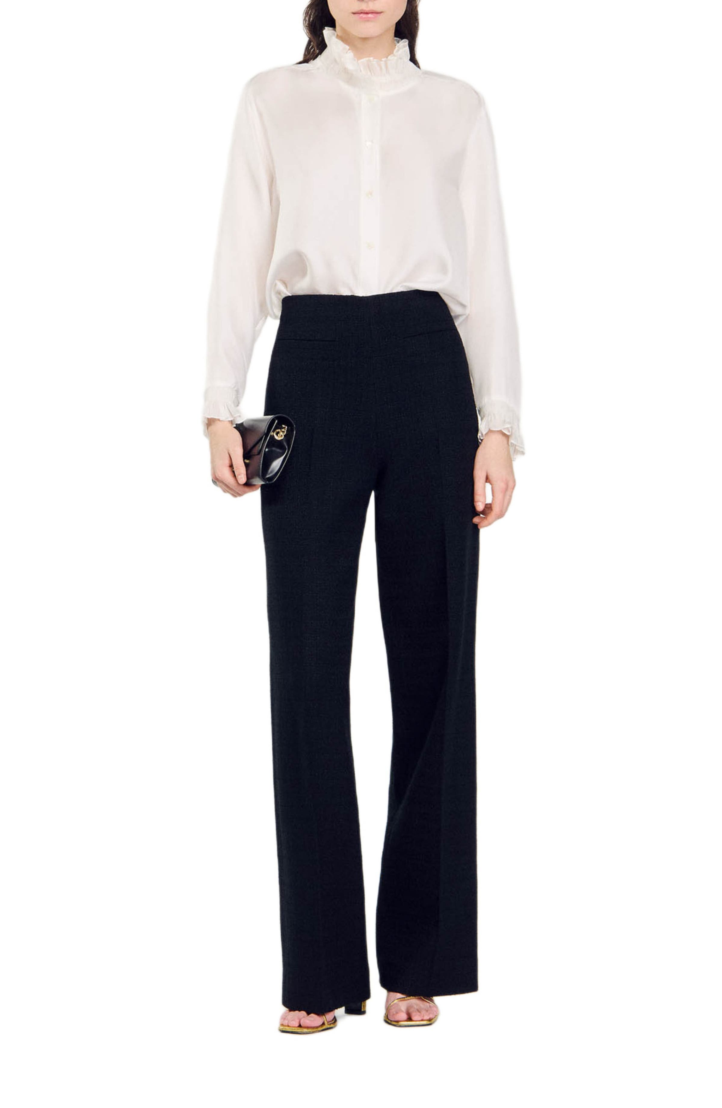 SANDRO Silk shirt with gathered collar in Ecru at Nordstrom - 6
