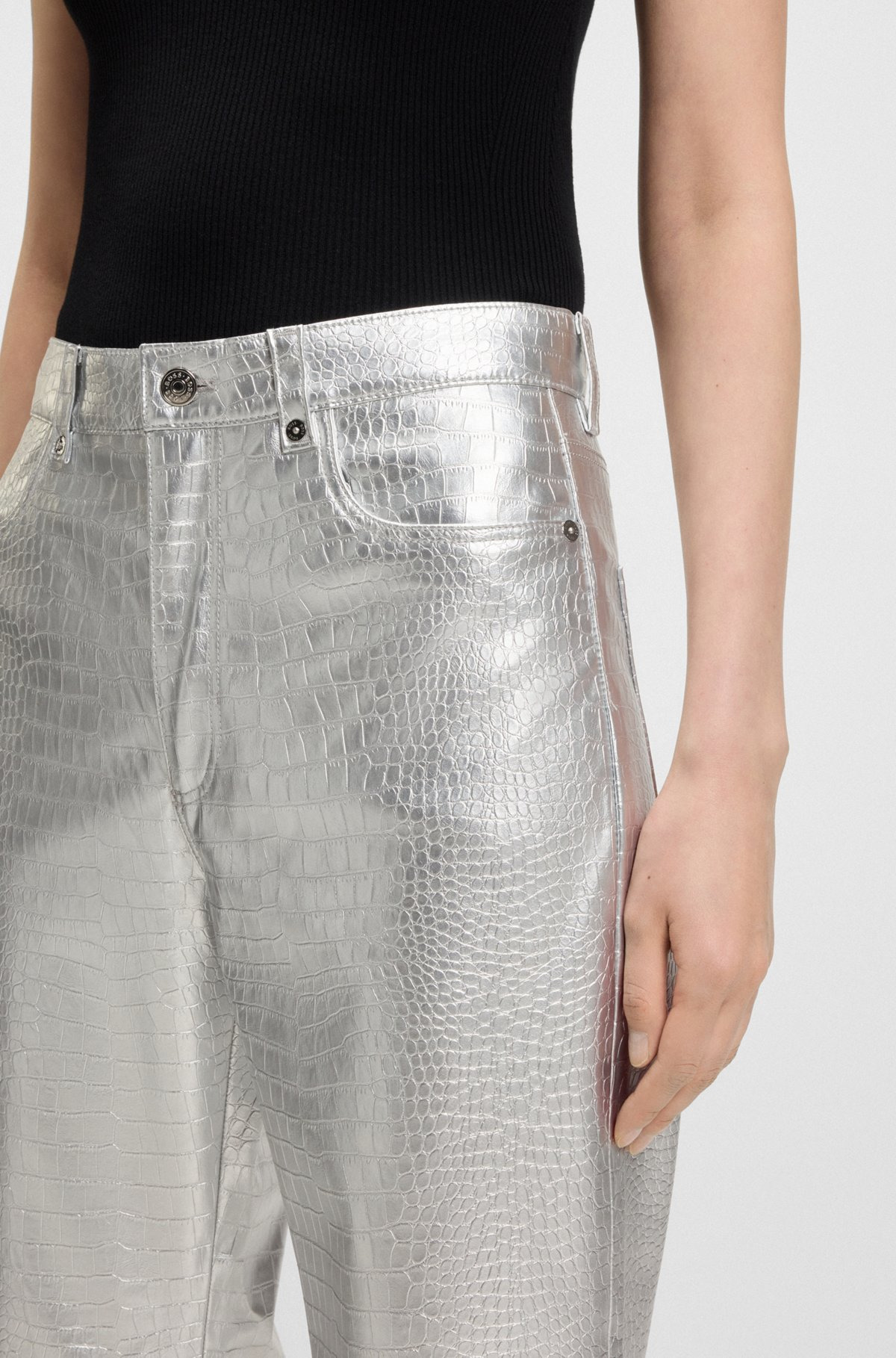 STRAIGHT-LEG TROUSERS IN CROCODILE-EMBOSSED FAUX LEATHER - 5