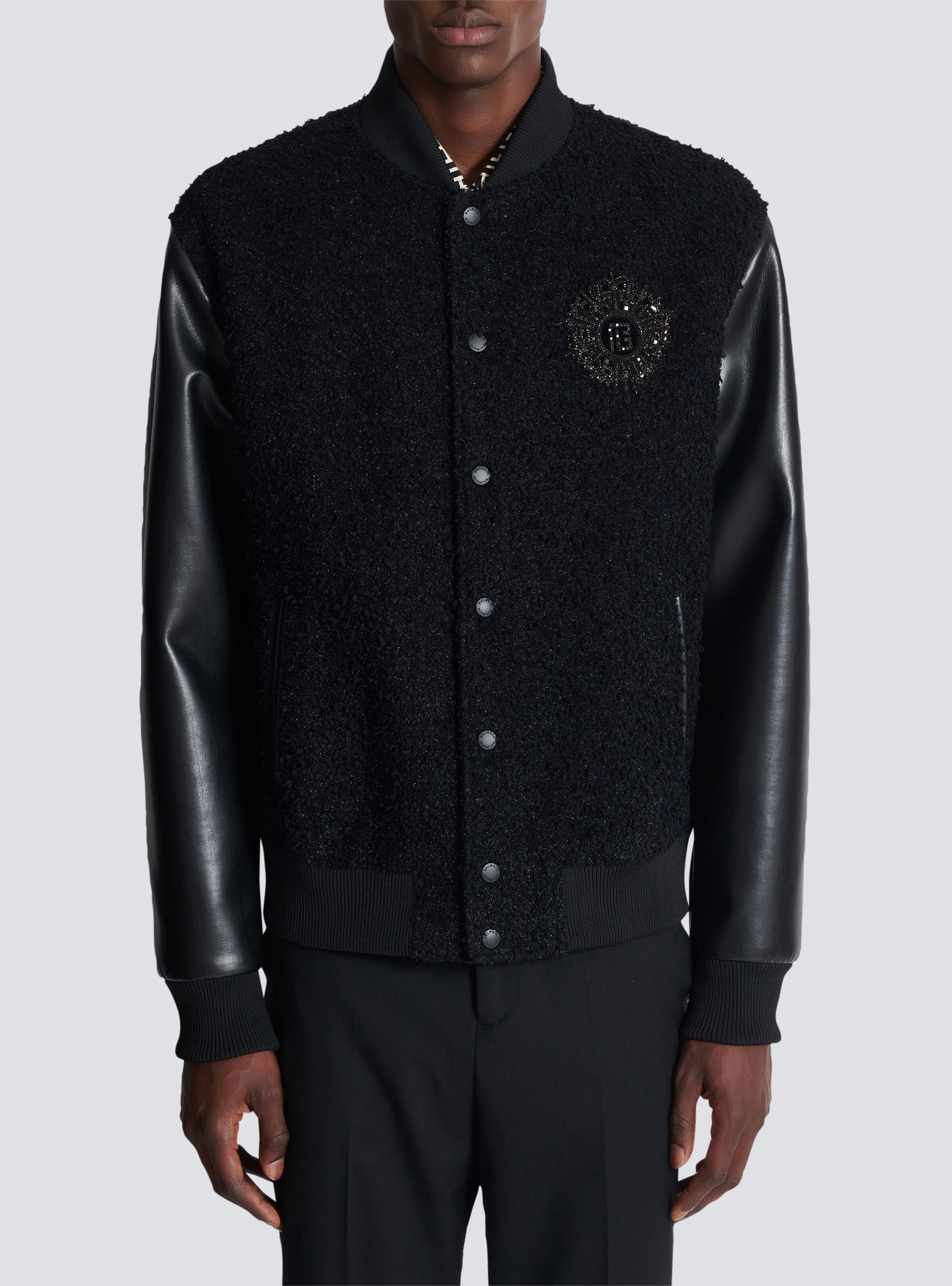 Varsity tweed and faux leather jacket - 5