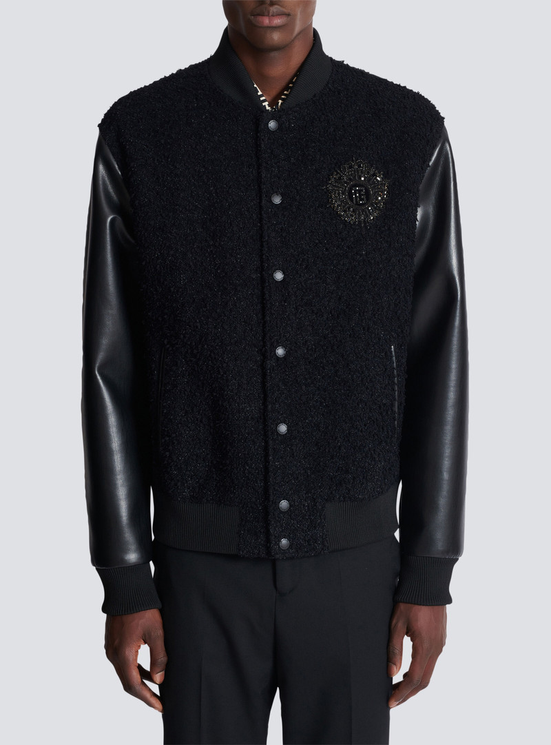 Varsity tweed and faux leather jacket 5