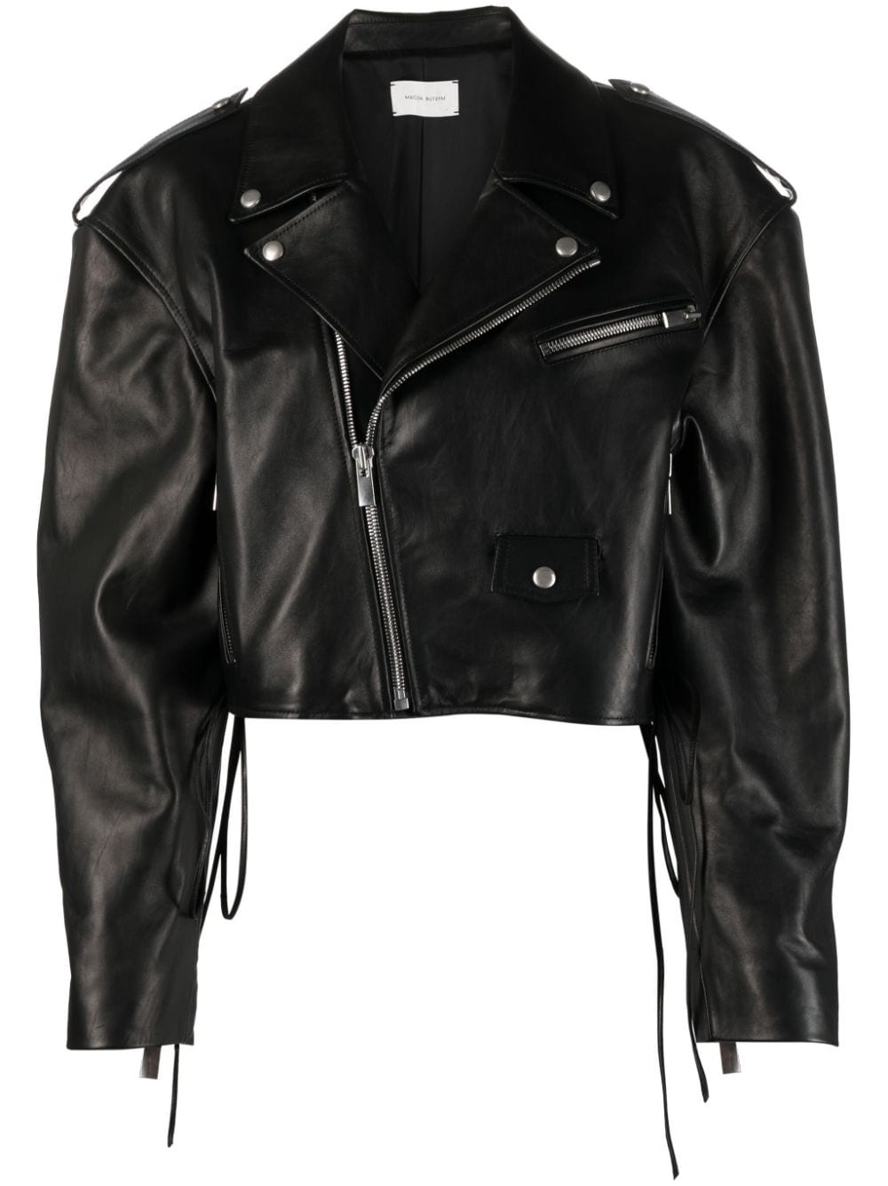 cropped leather biker jacket - 1