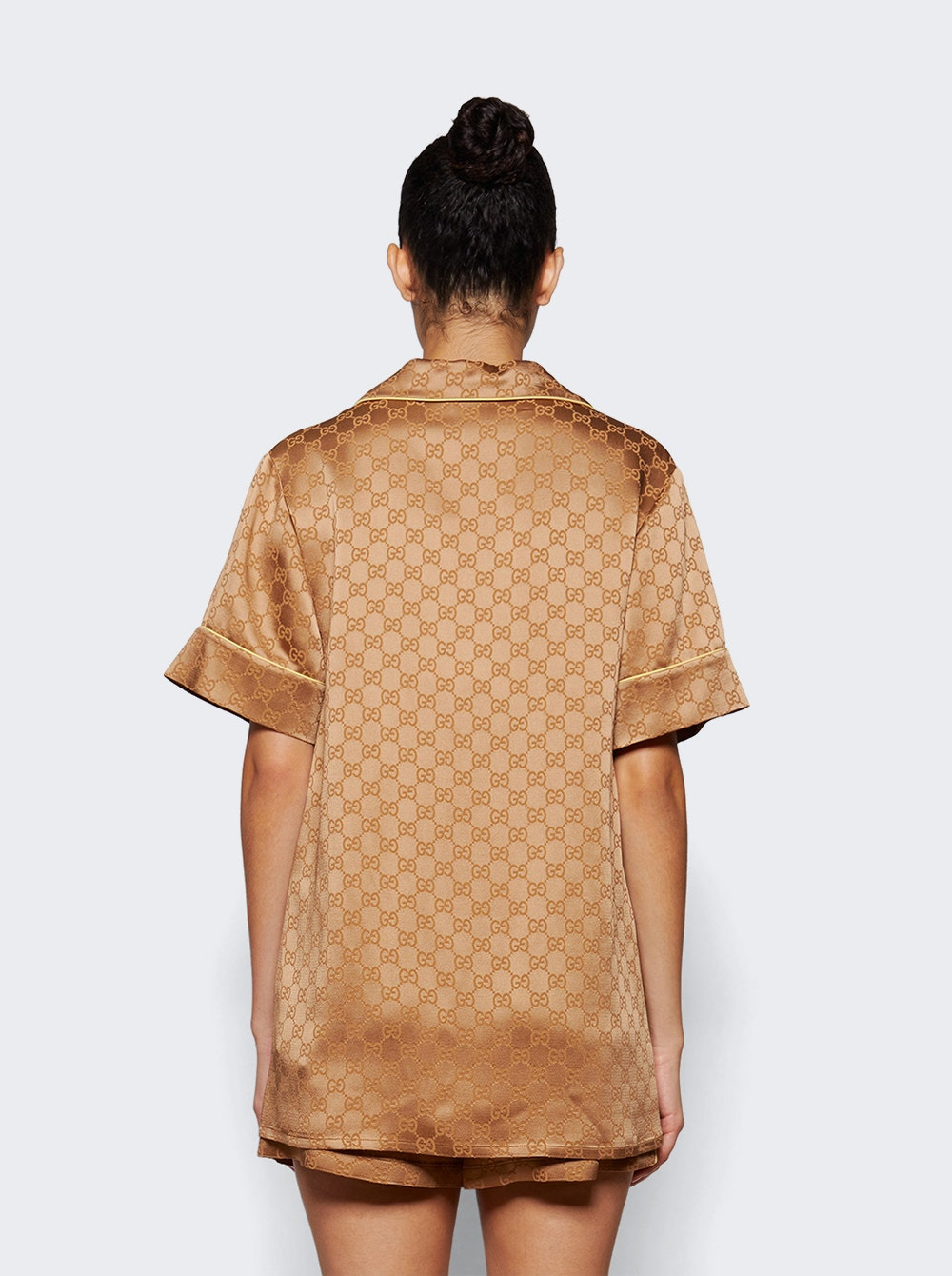 Gg Satin Shirt Coffee - 4