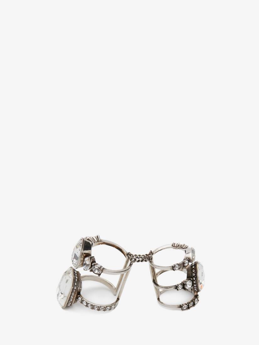 Long Jewelled Stacked Ring in Antique Silver - 3