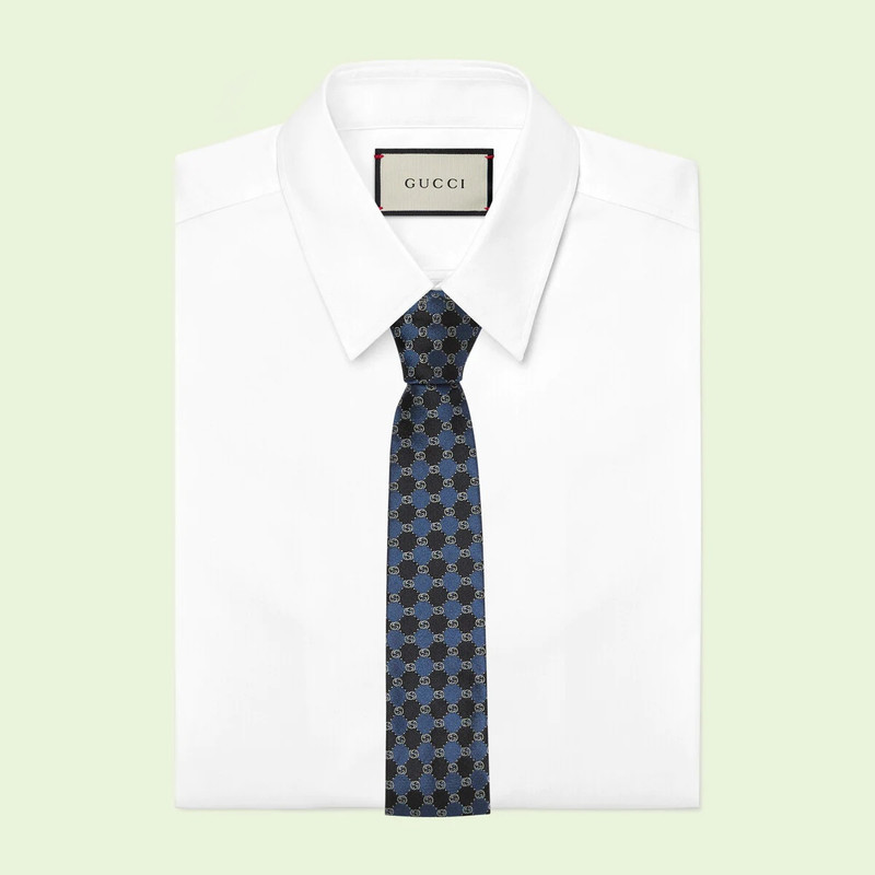 GUCCI Interlocking G square chain silk jacquard tie outlook
