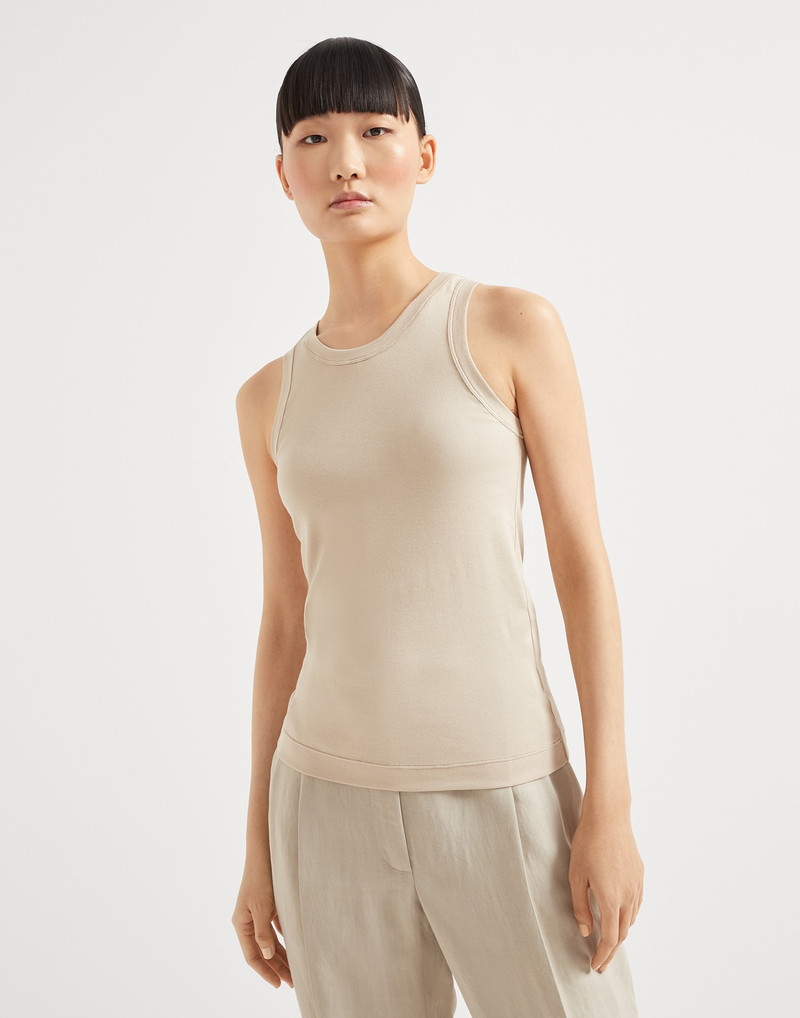 Stretch cotton ribbed jersey top with monili - 1
