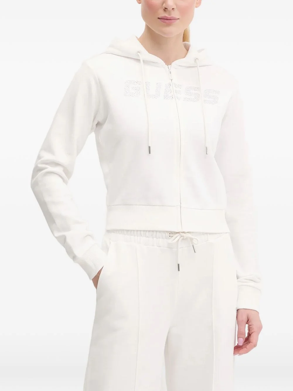 rhinestone-logo zip-up hoodie - 1