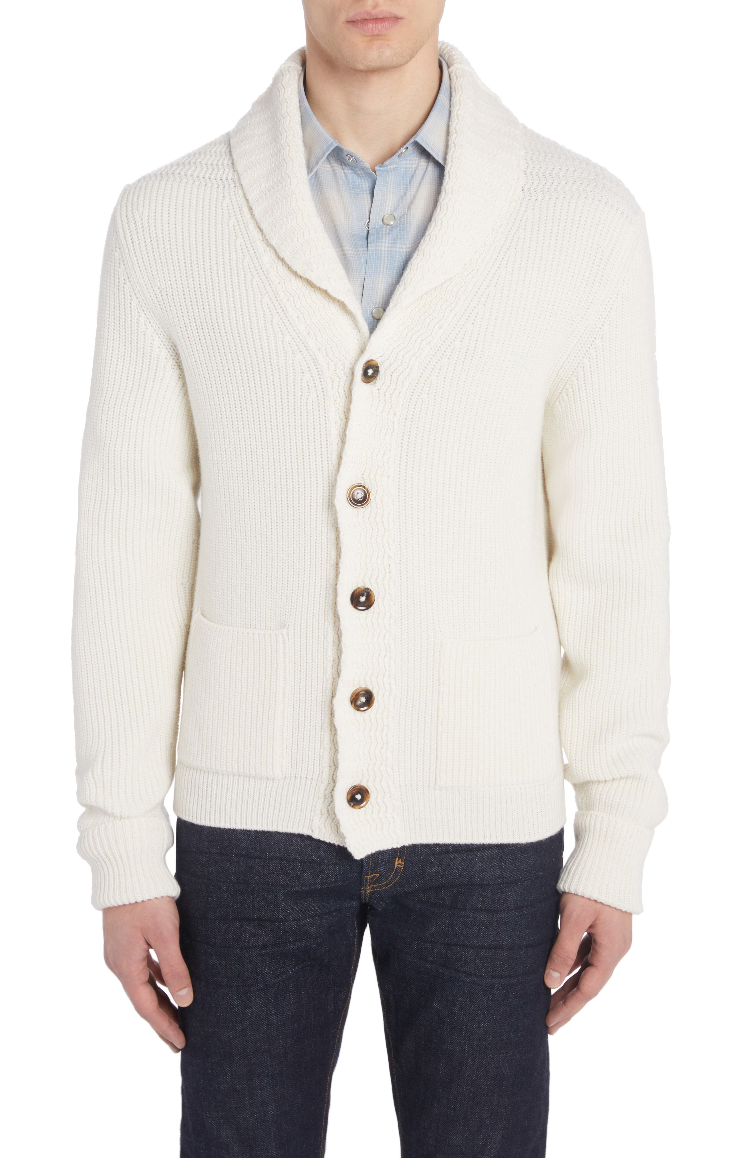 Shawl Collar Cashmere Cardigan - 1