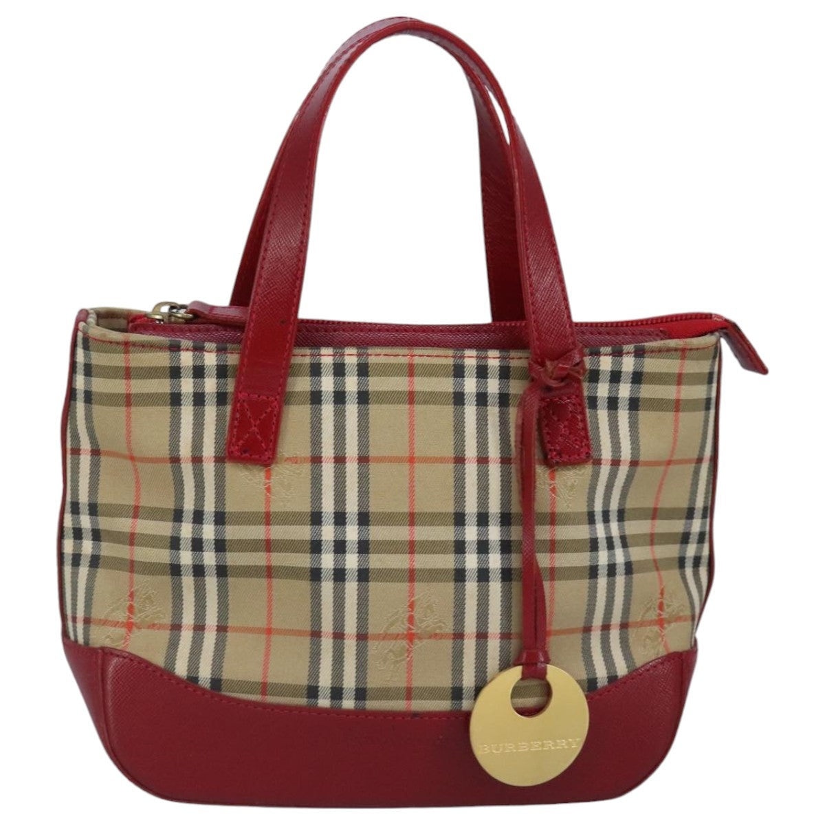Burberry Nova Check Hand Bag Canvas Beige Red - 2