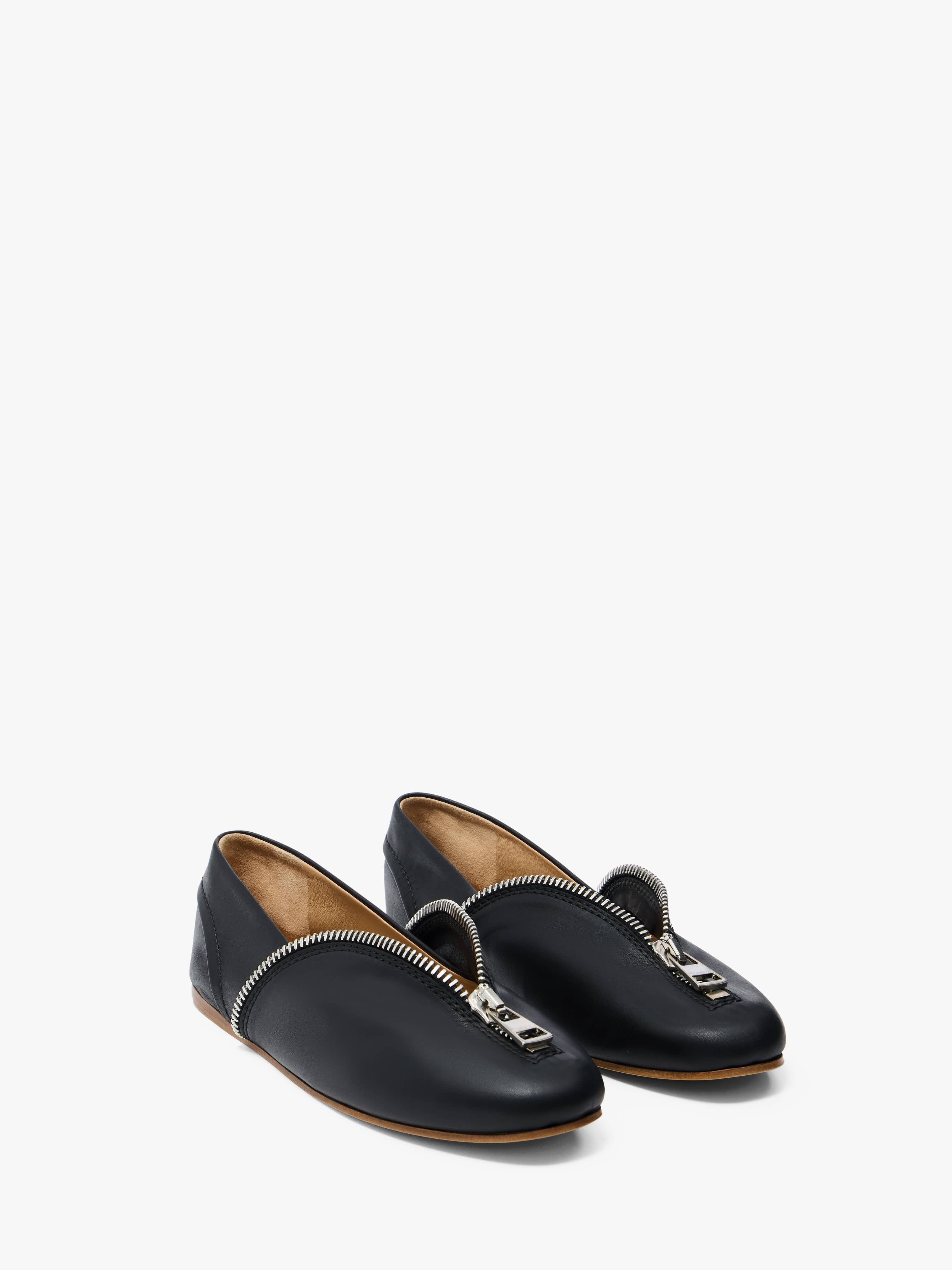 LEATHER BALLERINAS WITH BIKER ZIP - 2