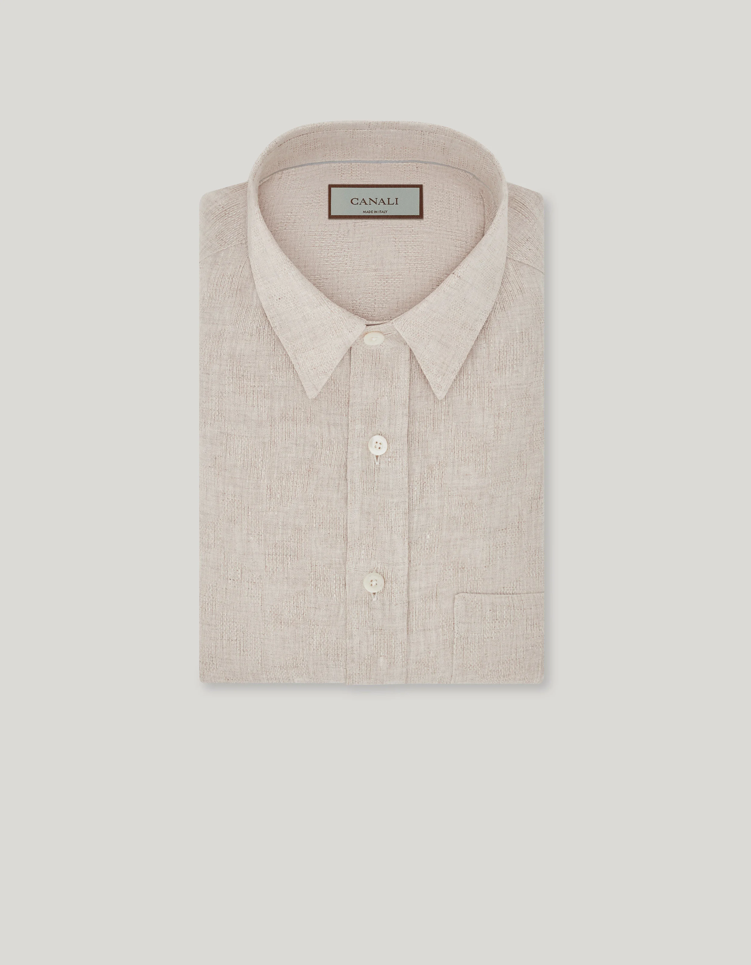 BEIGE RELAXED FIT LINEN SHIRT WITH BREAST POCKET - 1
