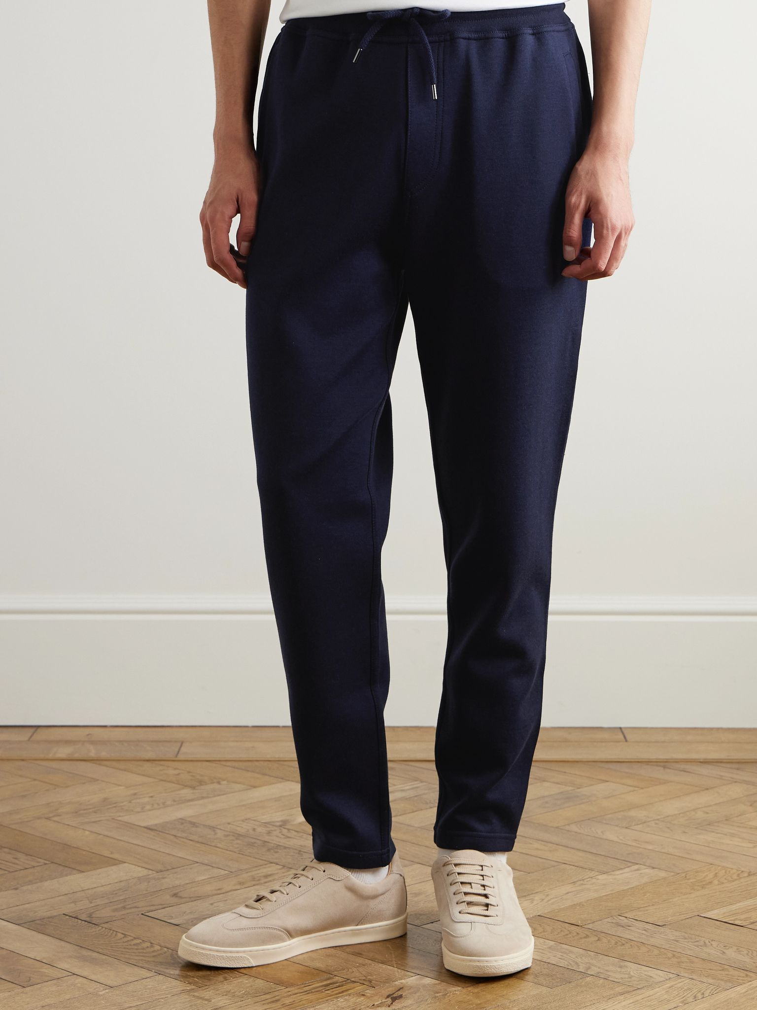Tapered Cotton-Blend Jersey Sweatpants Blue - 3