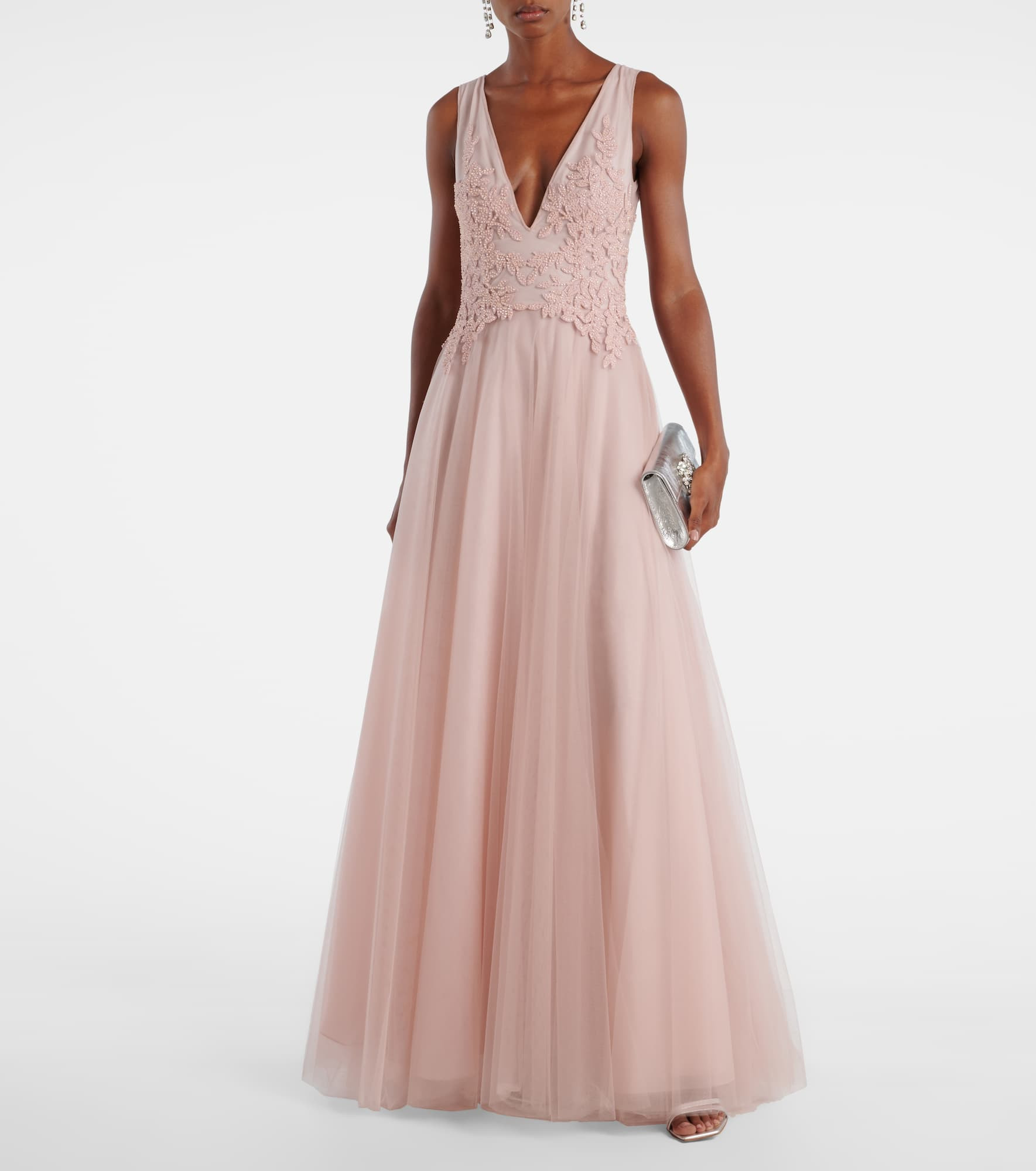 Floral-appliqué tulle gown - 2