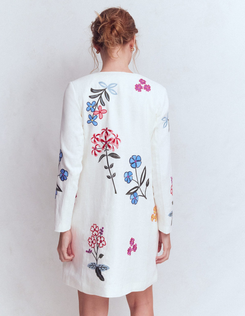 Embroidered Linen Coat-Ivory Embroidered 4