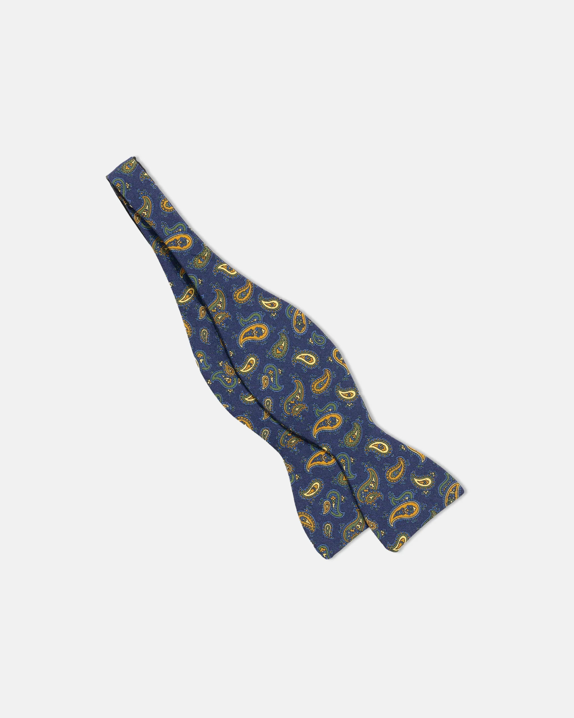 MADE-IN-ENGLAND NAVY & YELLOW PAISLEY IRISH POPLIN BOW TIE - 1