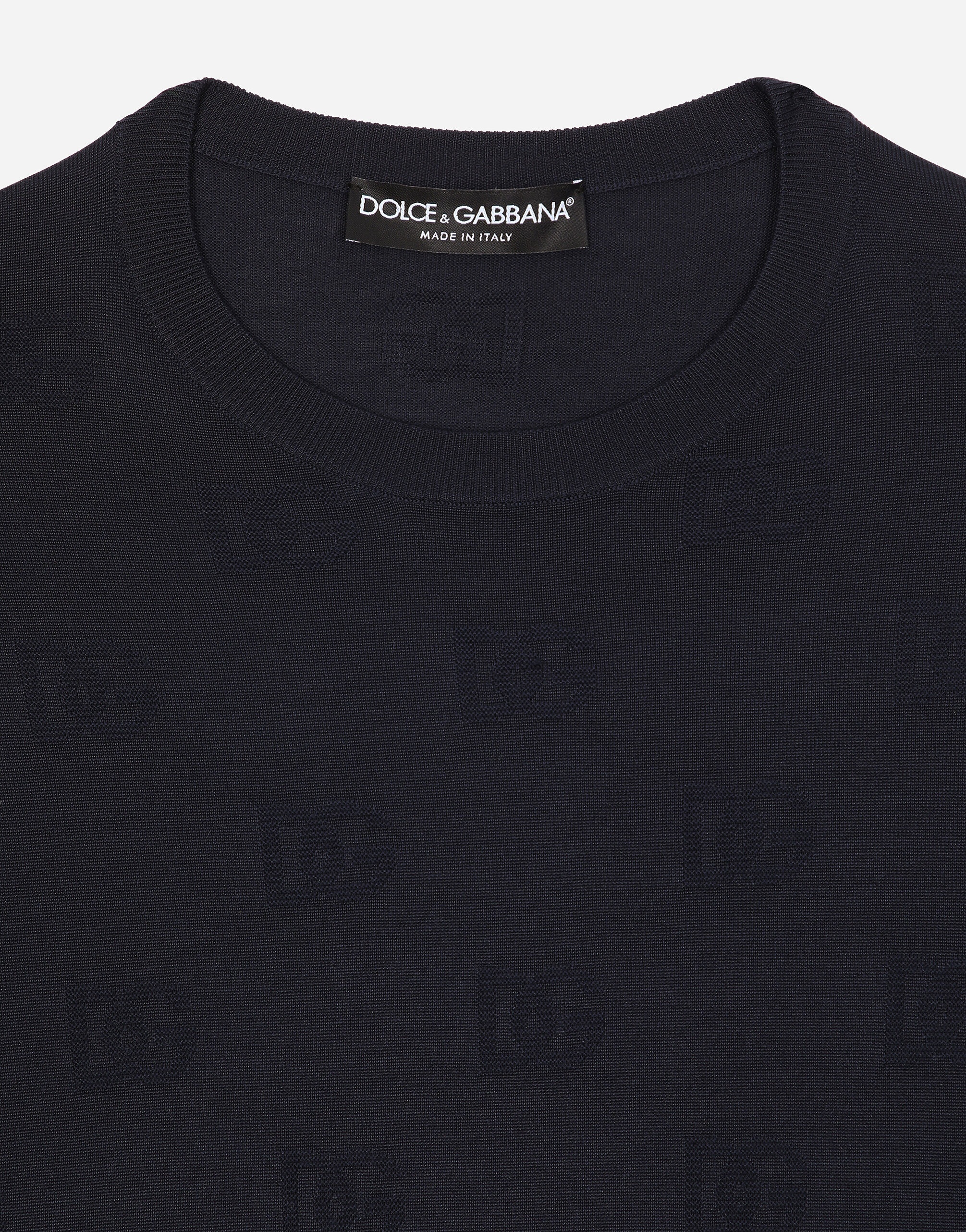 Silk round-neck sweater with all-over DG inlay - 3