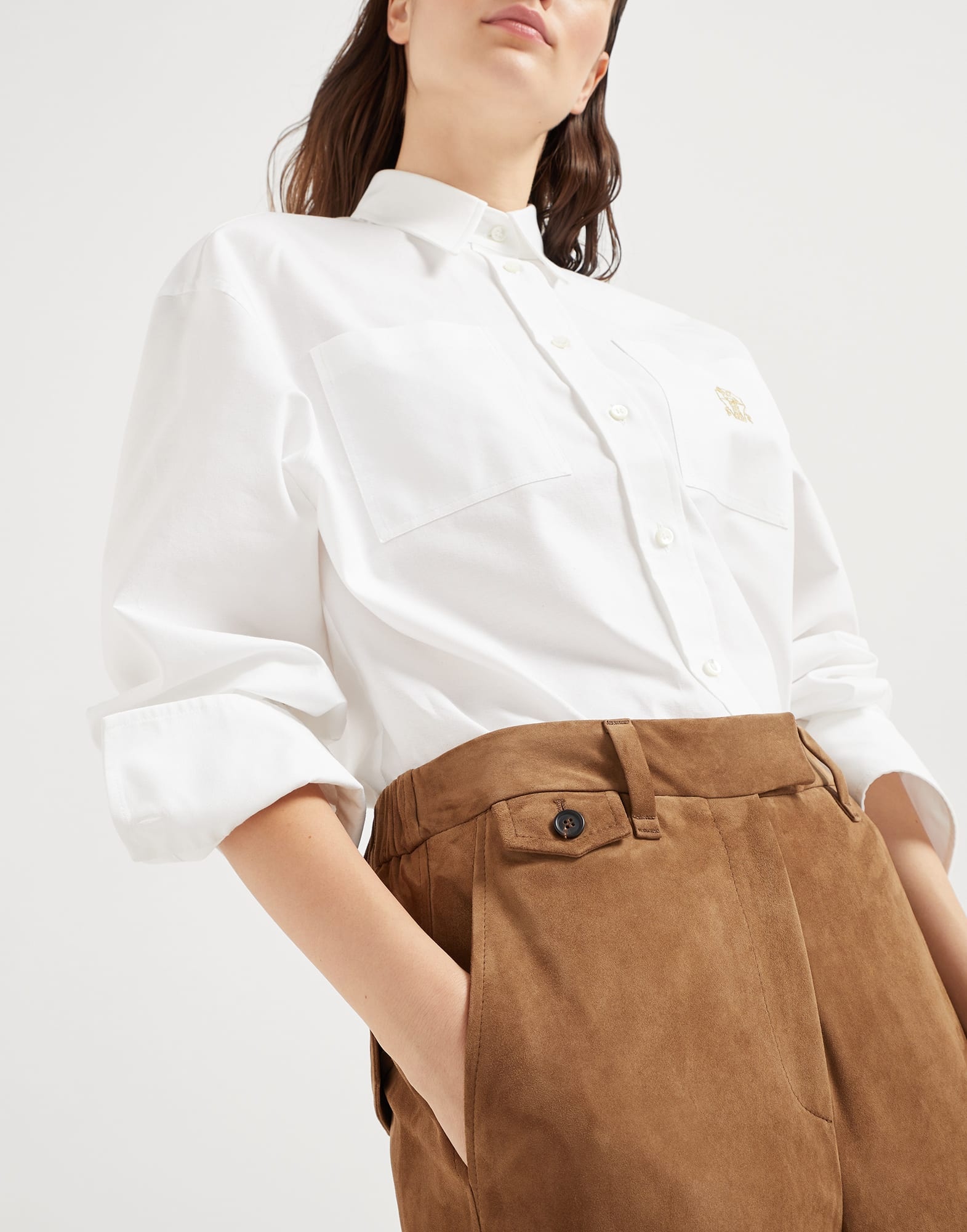 Suede cropped chino trousers - 3