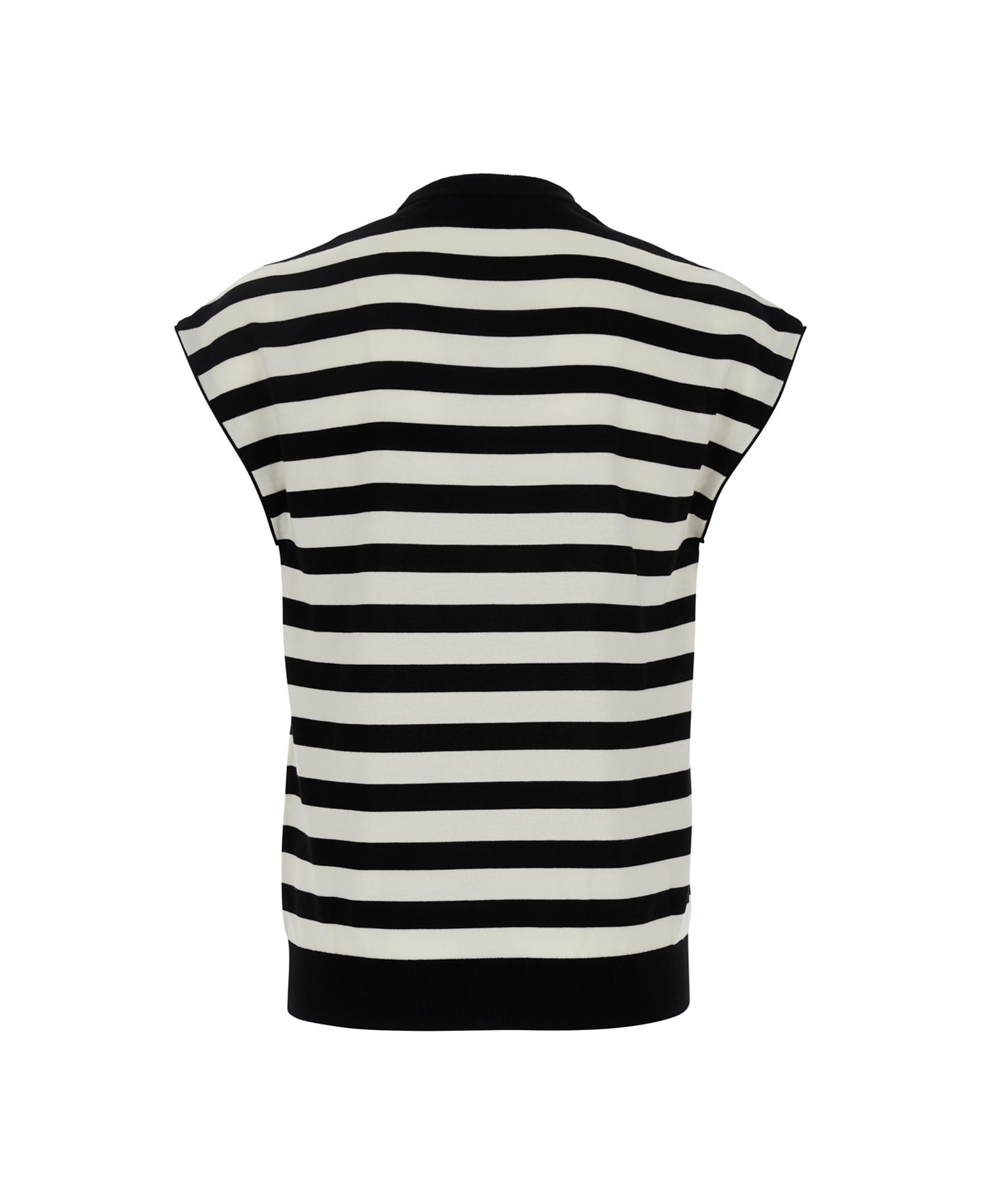 Black And White Sleeveless Top With Round Neck And All-over Strpied Motif In Cotton Woman - 2