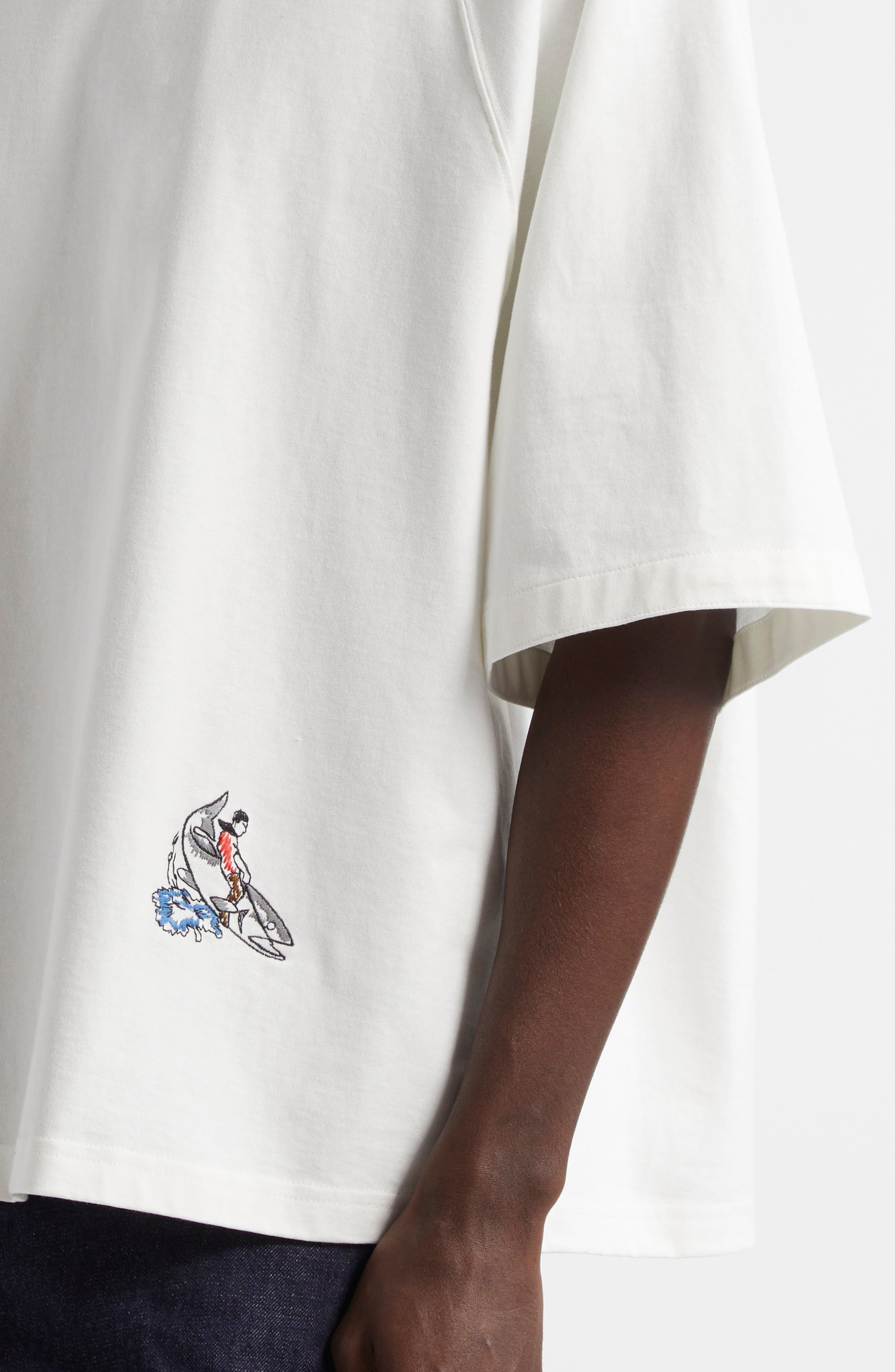 Bottega Veneta Whale Embroidered Oversize Cotton Jersey T-Shirt in 9071 Chalk at Nordstrom - 5