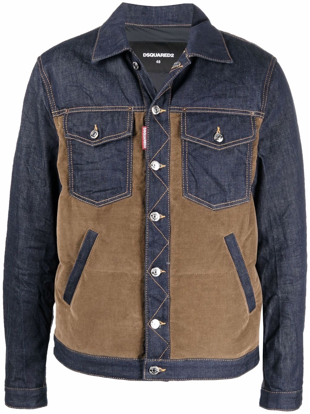 panelled denim corduroy jacket - 1