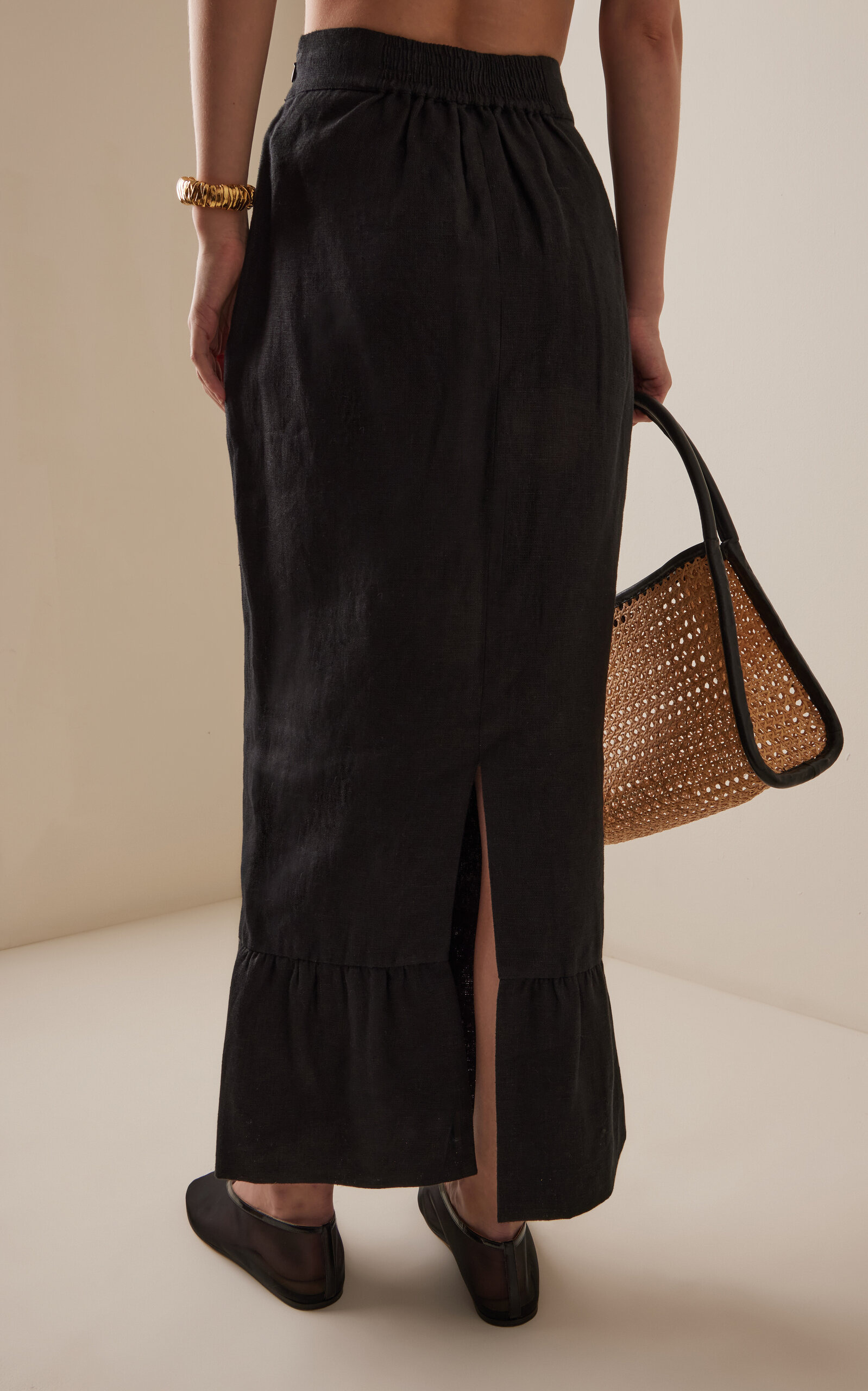 Matilda Linen Column Maxi Skirt black - 4