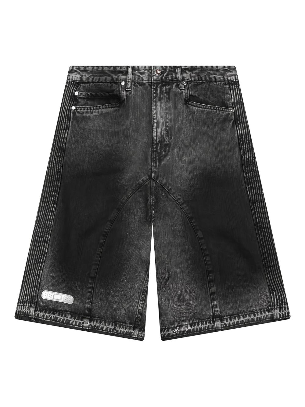 pleated-panel denim shorts - 1